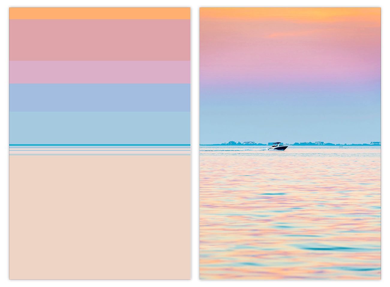 A picture of a boat in the ocean with a sunset in the background.