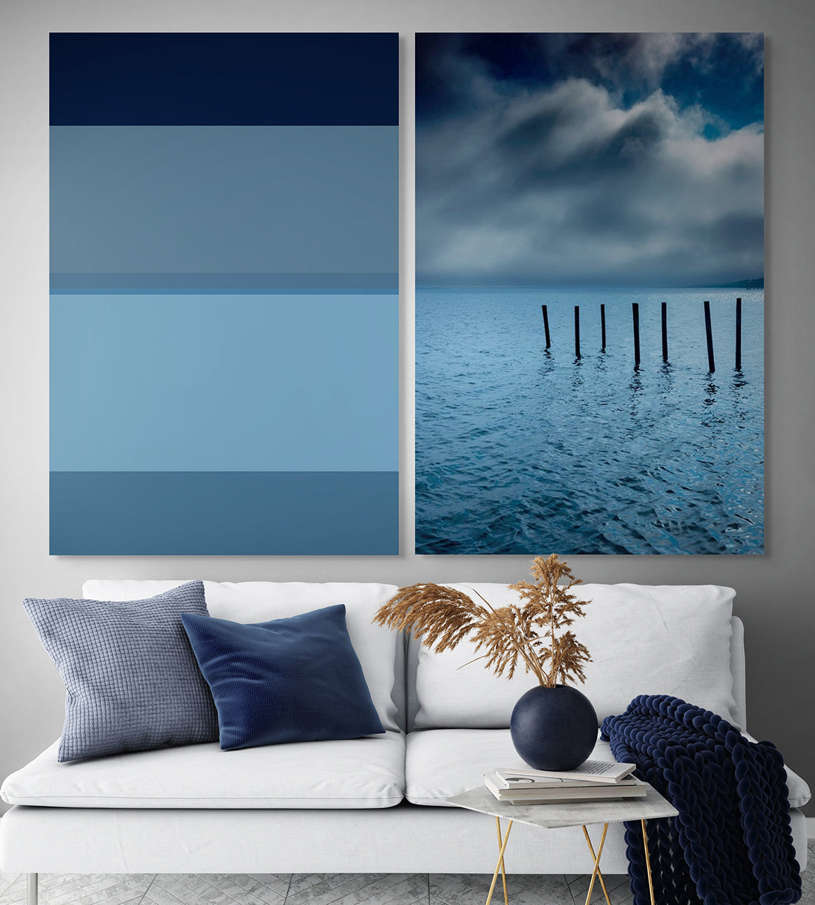 A picture of a blue sky and a picture of the ocean.