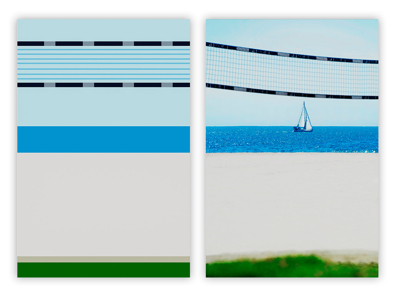 A picture of a beach scene with a sailboat in the distance.