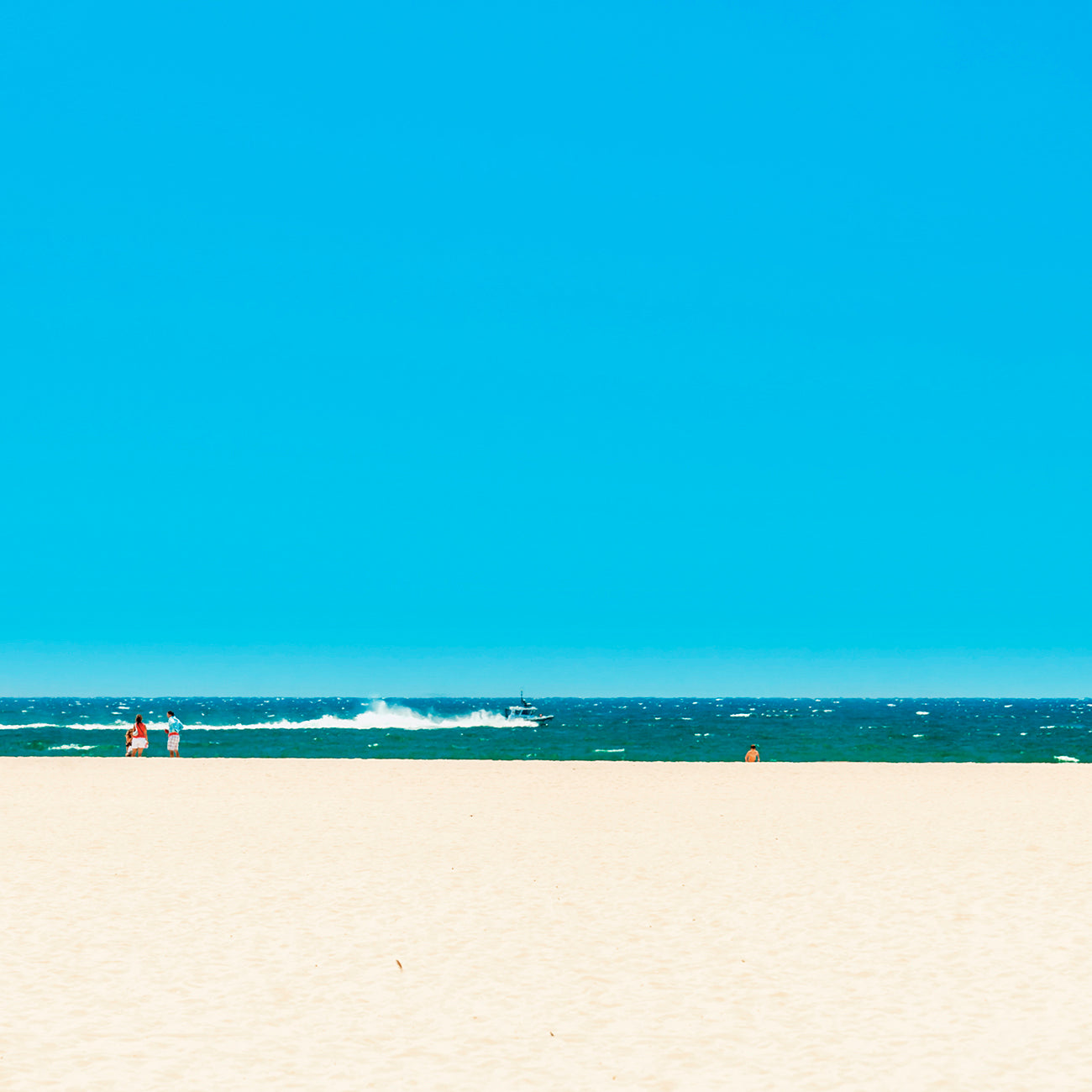 Two pictures of a beach with a blue sky and green grass.