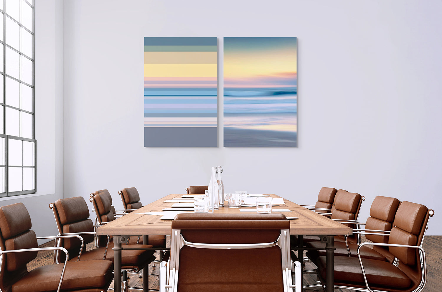 A picture of a beach with a sunset in the background.