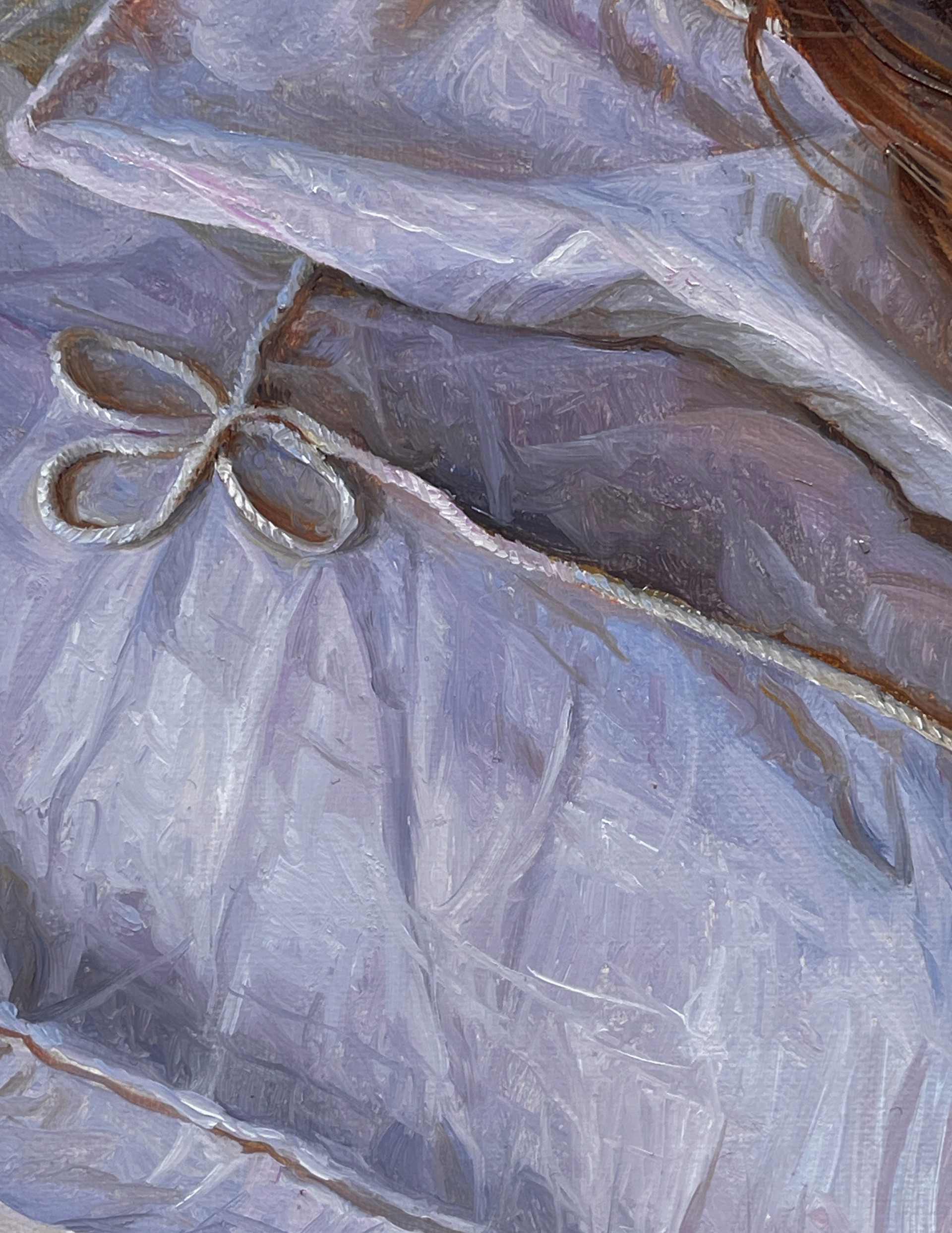 A painting of a woman laying on a bed.