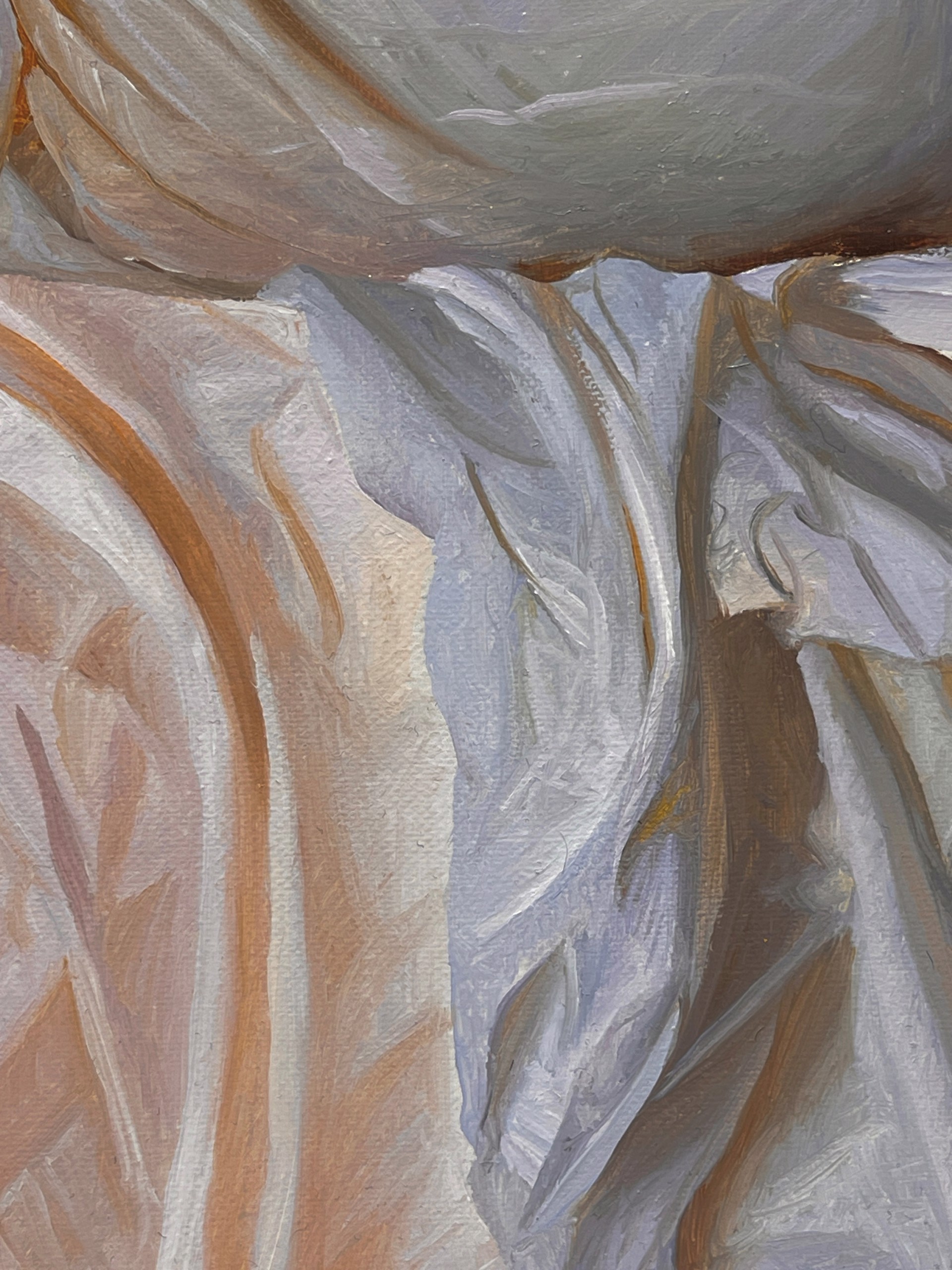 A painting of a woman laying on a bed.
