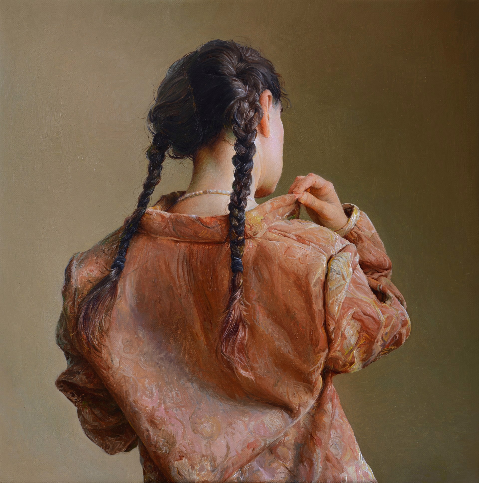 A painting of a woman with long braids in her hair.