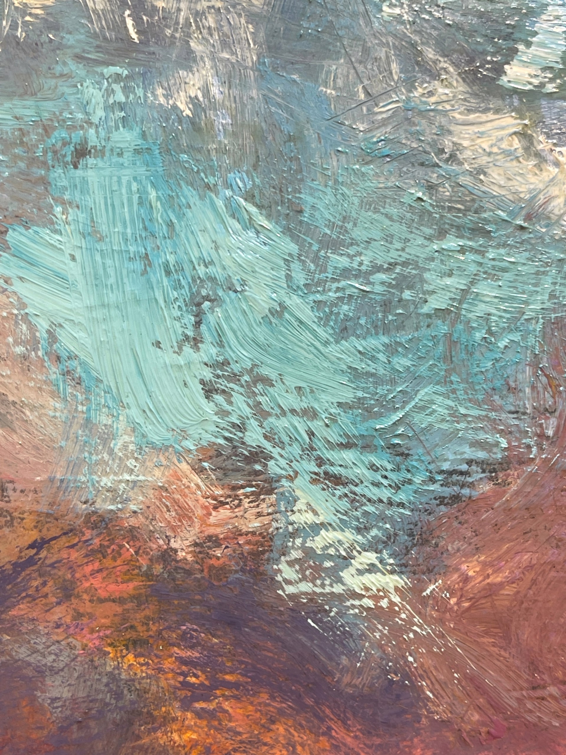 A painting of a sunset over a body of water.