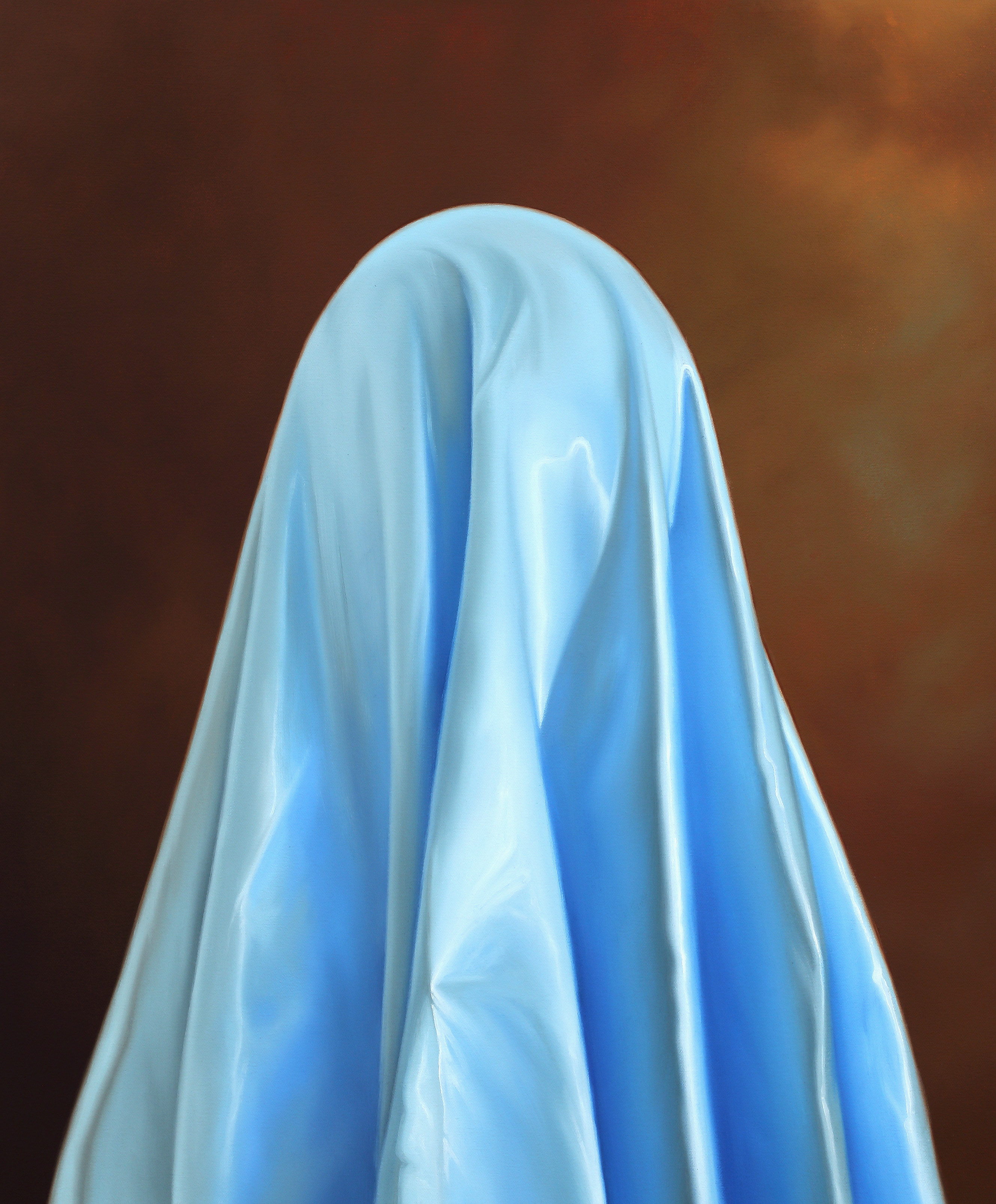 A painting of a woman wearing a blue veil.