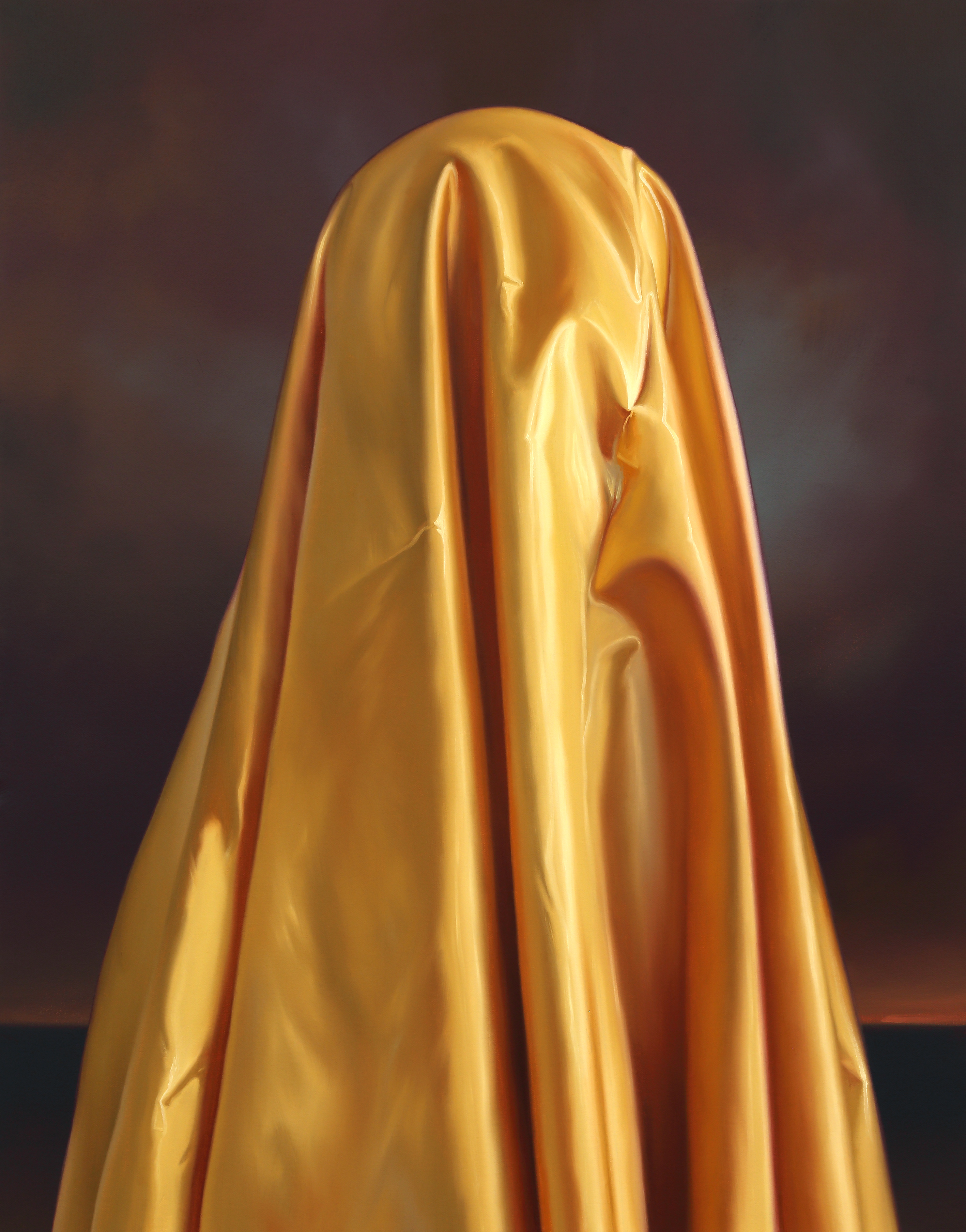 A painting of a person wrapped in a golden cloth.