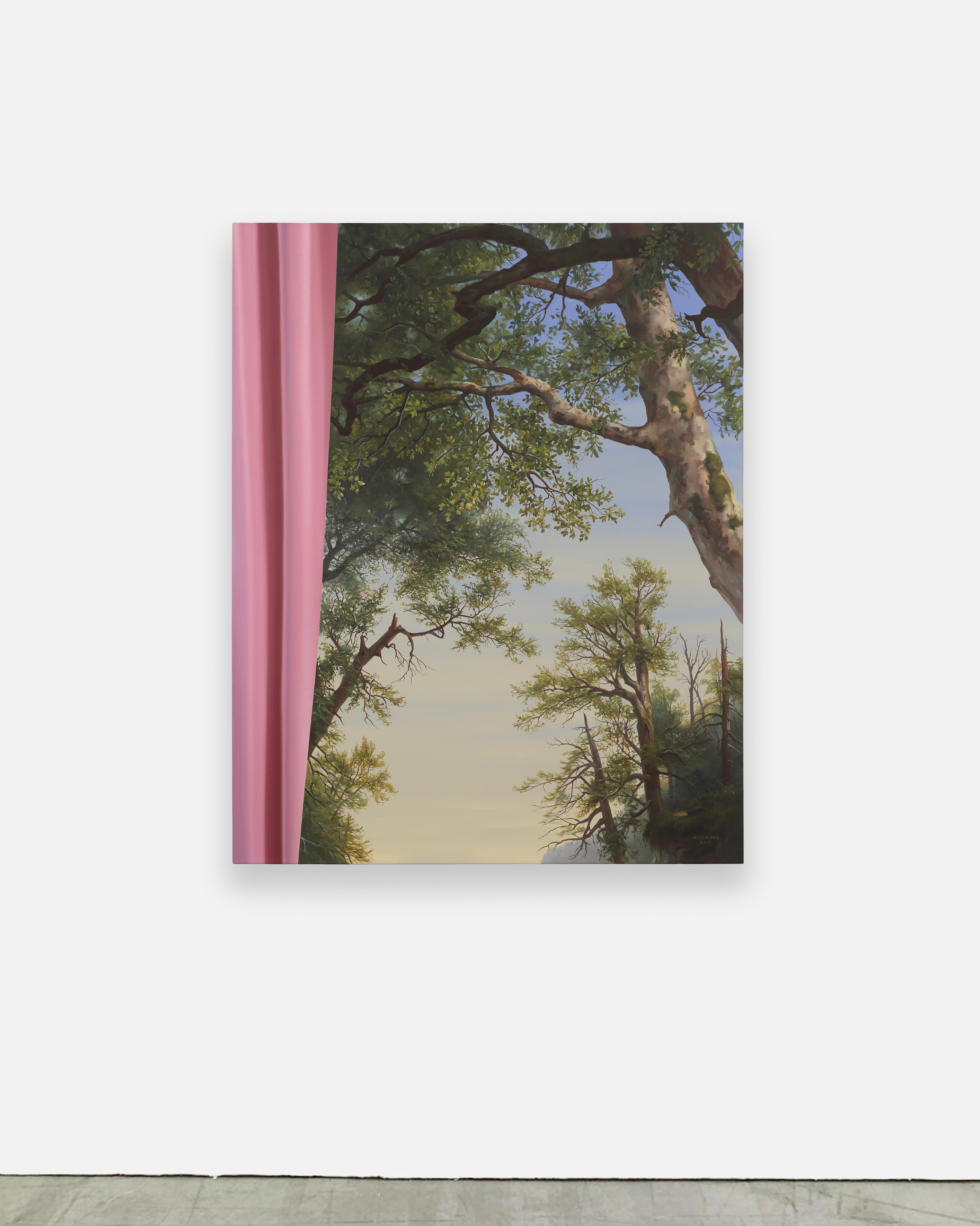 A painting of a tree in the middle of a forest.