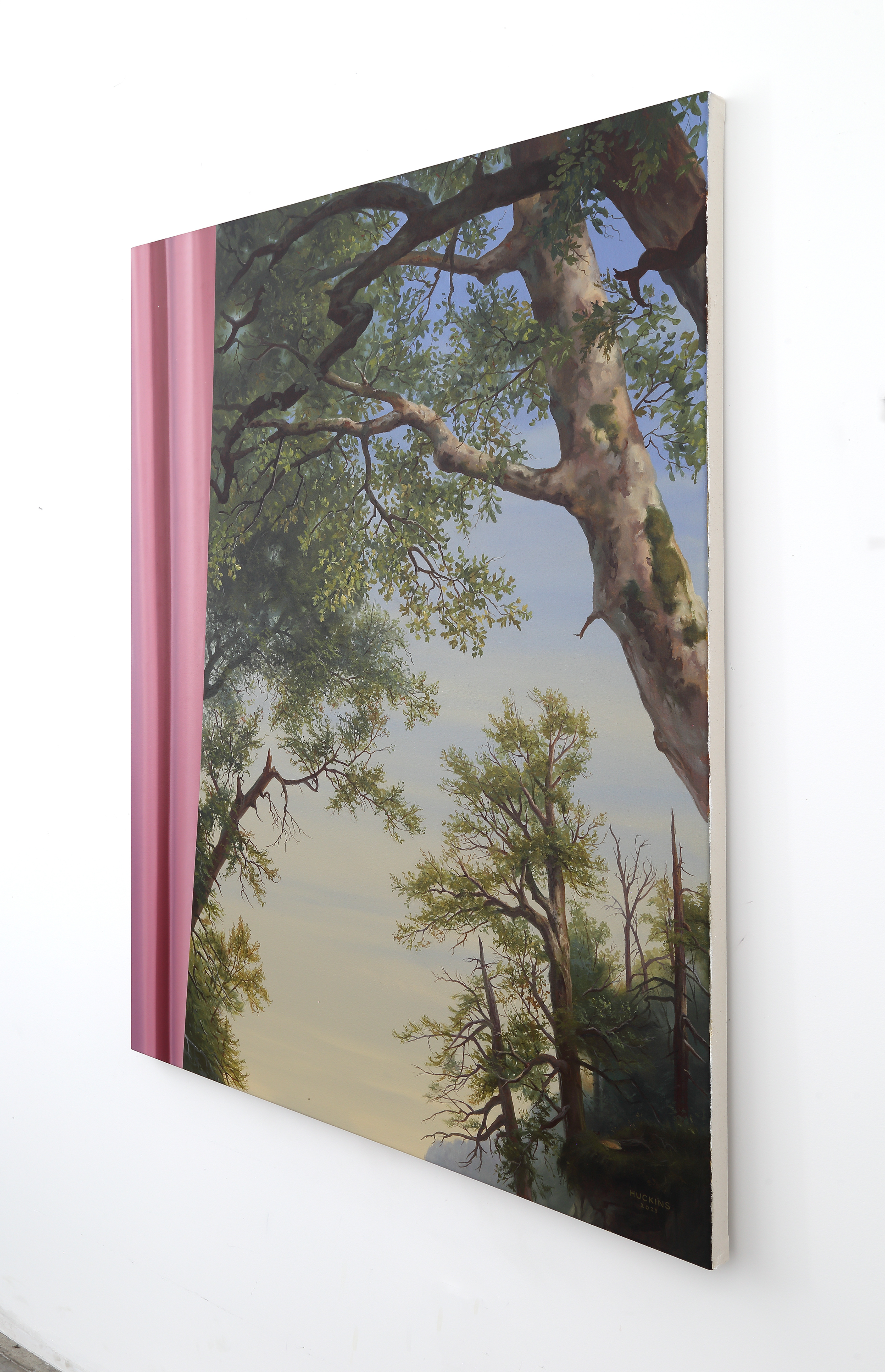 A painting of a tree in the middle of a forest.