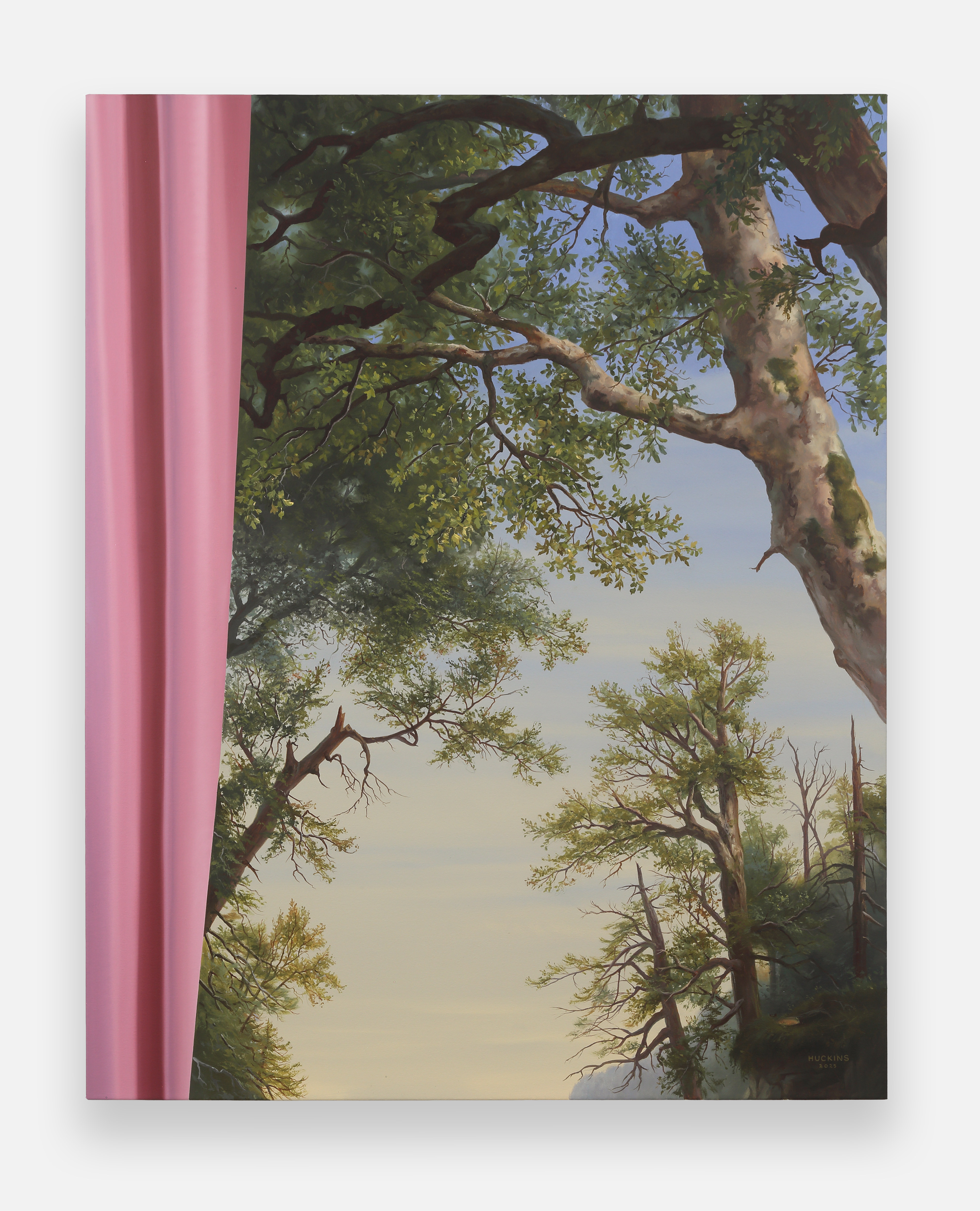 A painting of a tree in the middle of a forest.