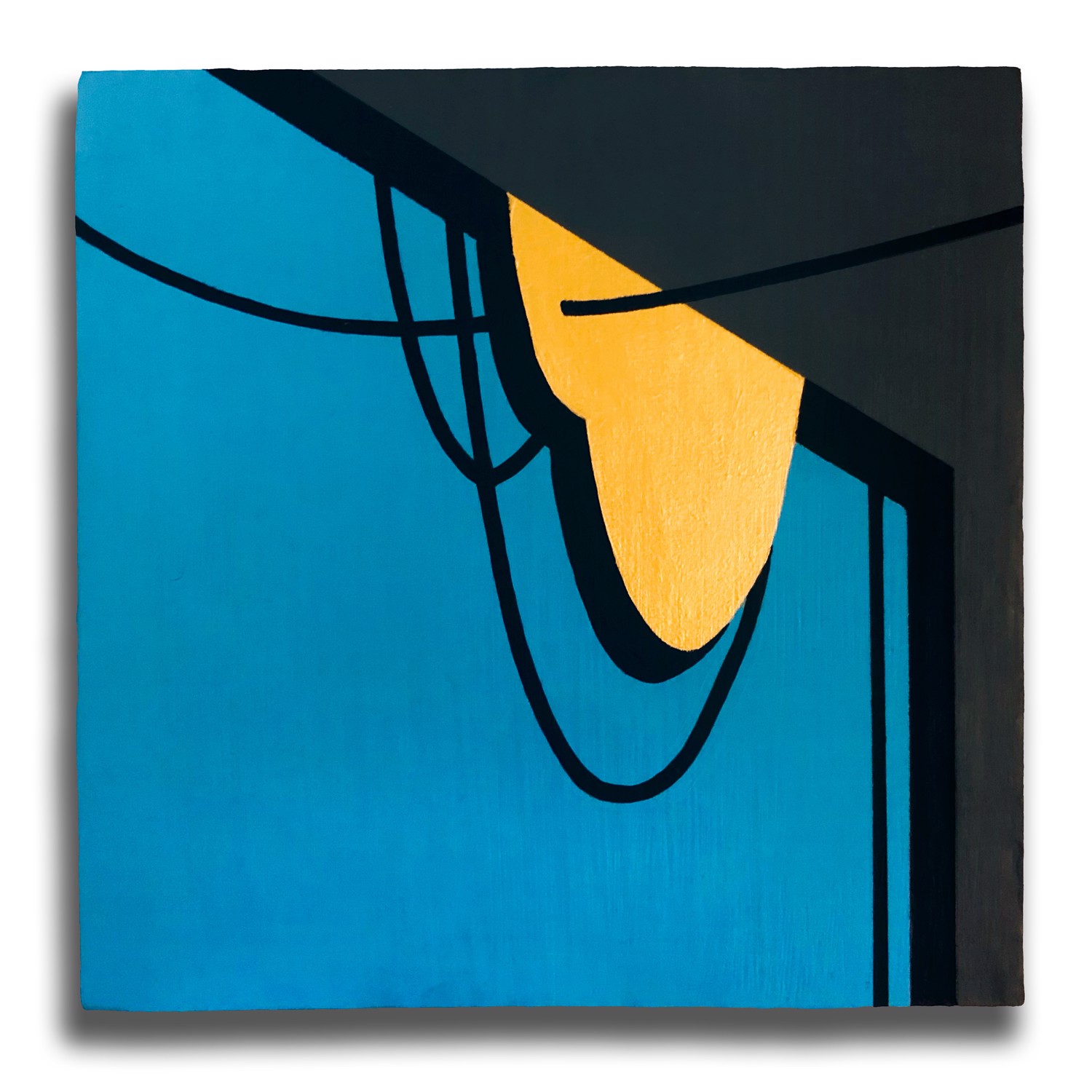 A painting of a basketball hoop on a blue background.