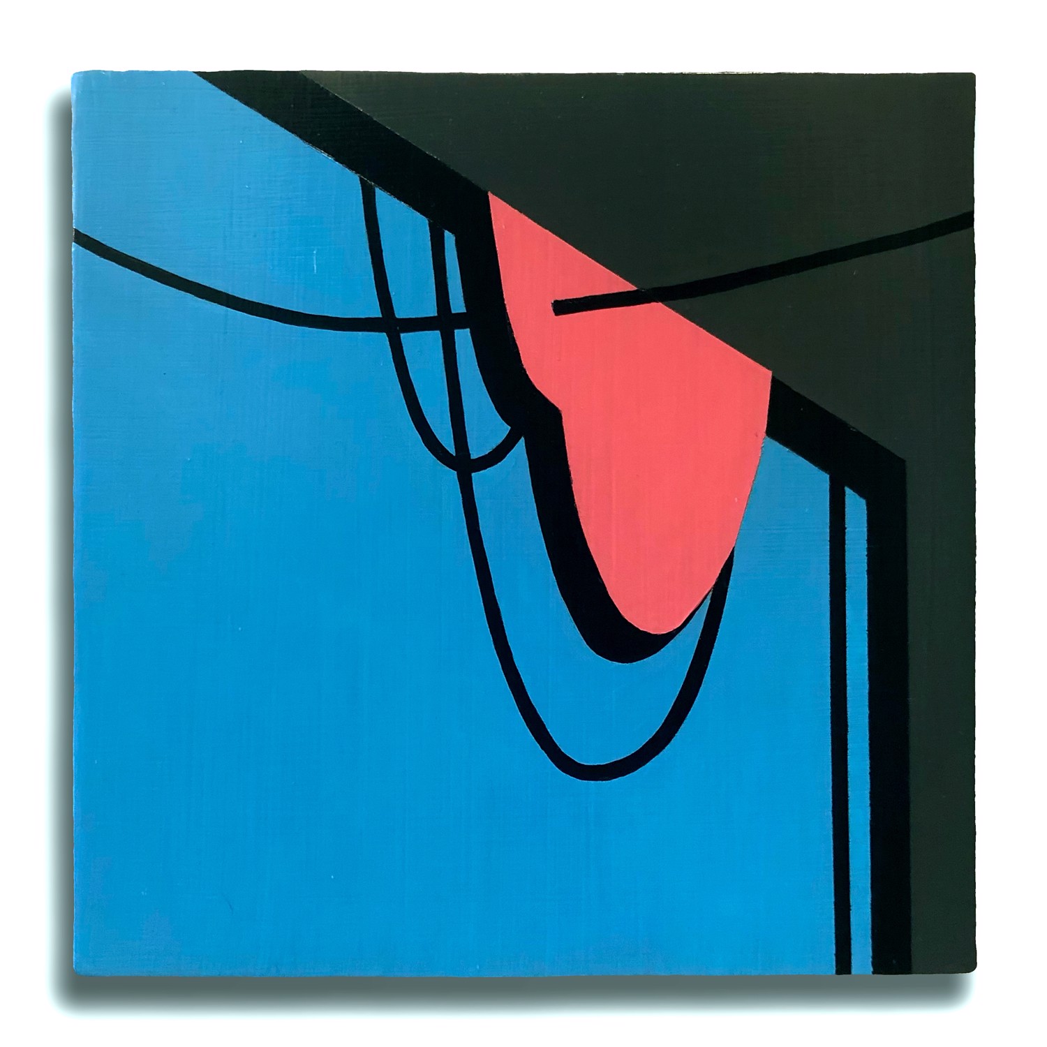 A painting of a blue and red abstract painting on a white background.