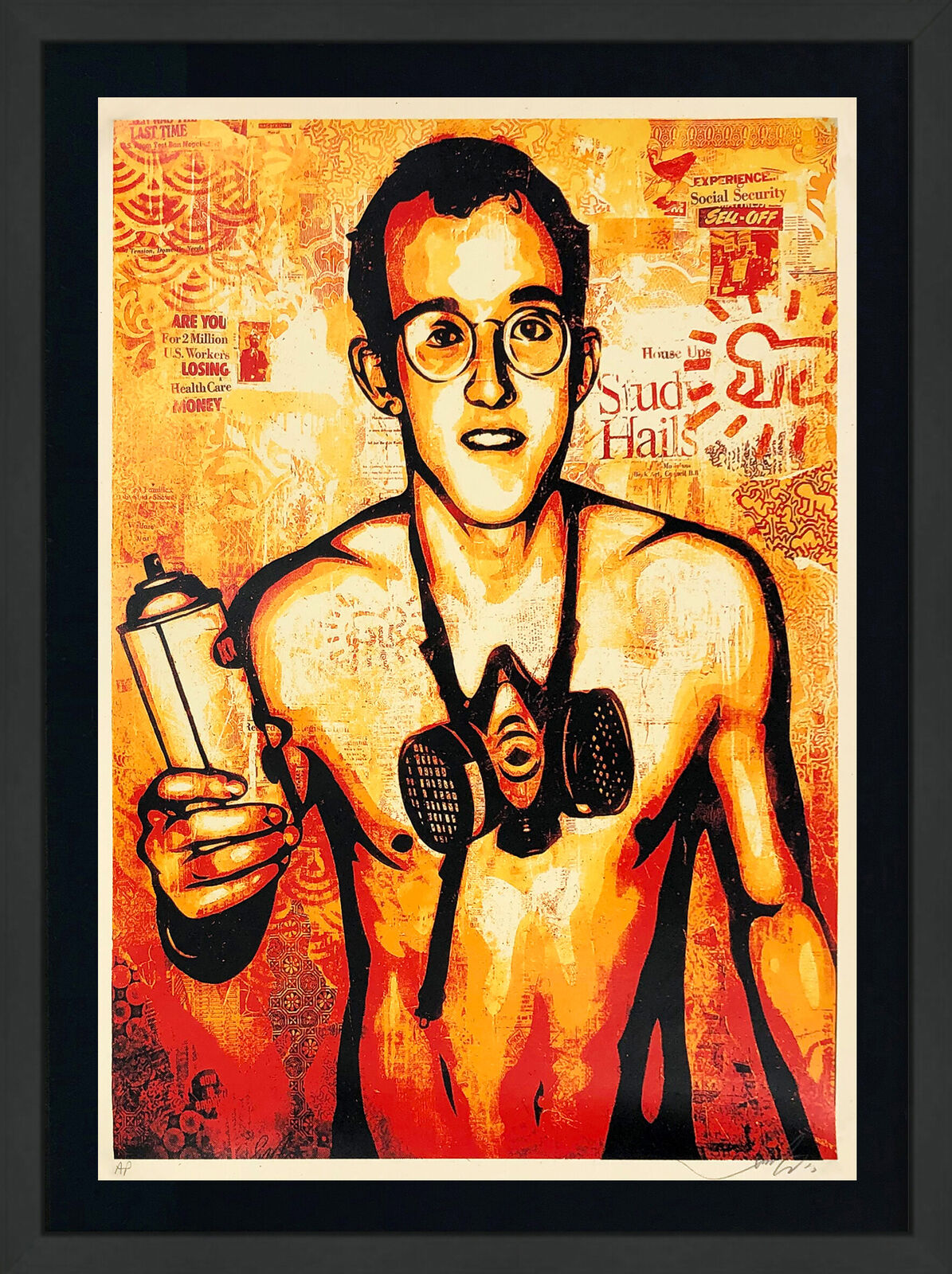 Artwork by Shepard Fairey, Keith Haring (framed hand signed screen print), Made of Screen Print 
