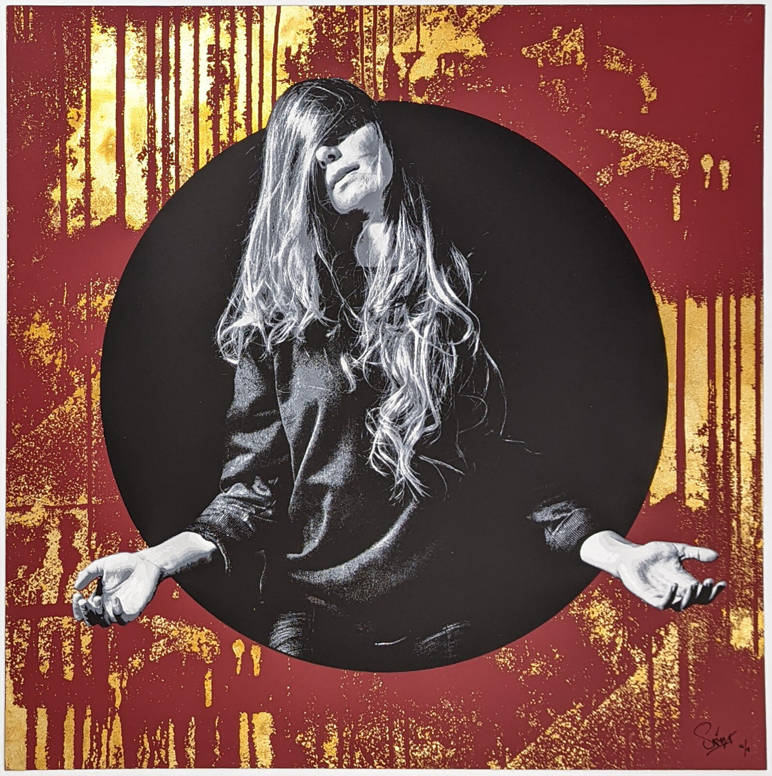 Artwork by SNIK, FADING GLOW (RED GOLD LEAF), Made of Screen Print 