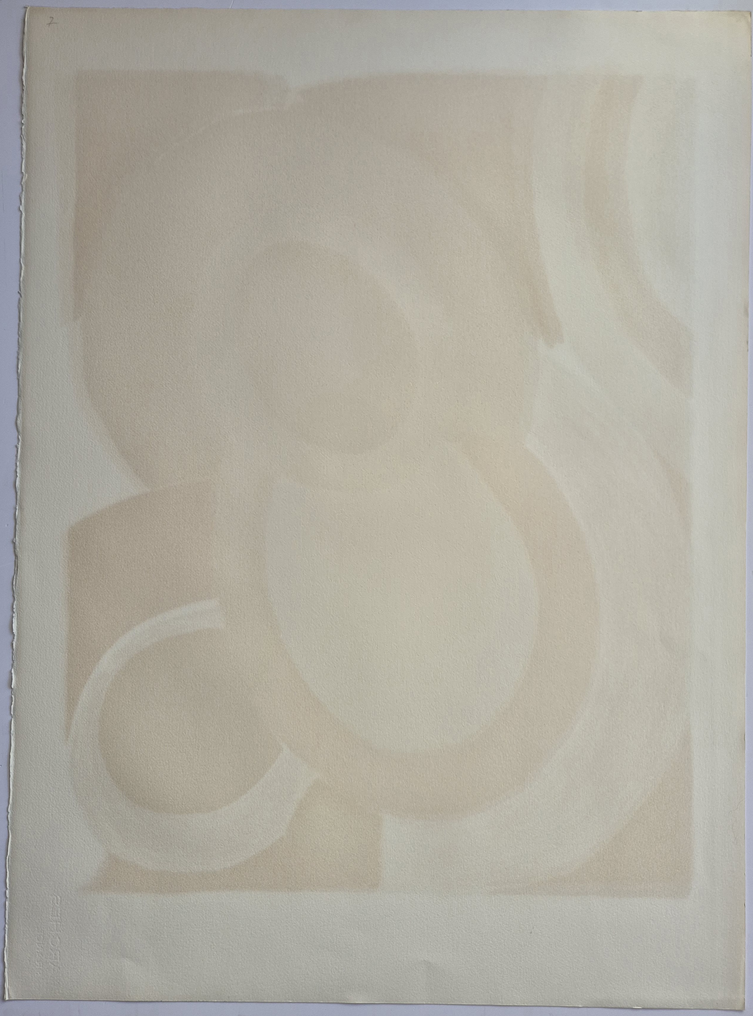 A blue, red, and black abstract painting on a white wall.