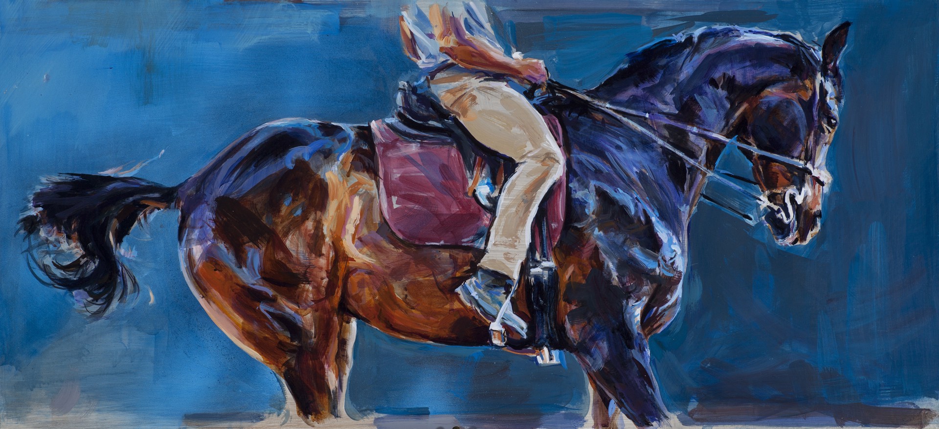 A painting of a person riding a horse.