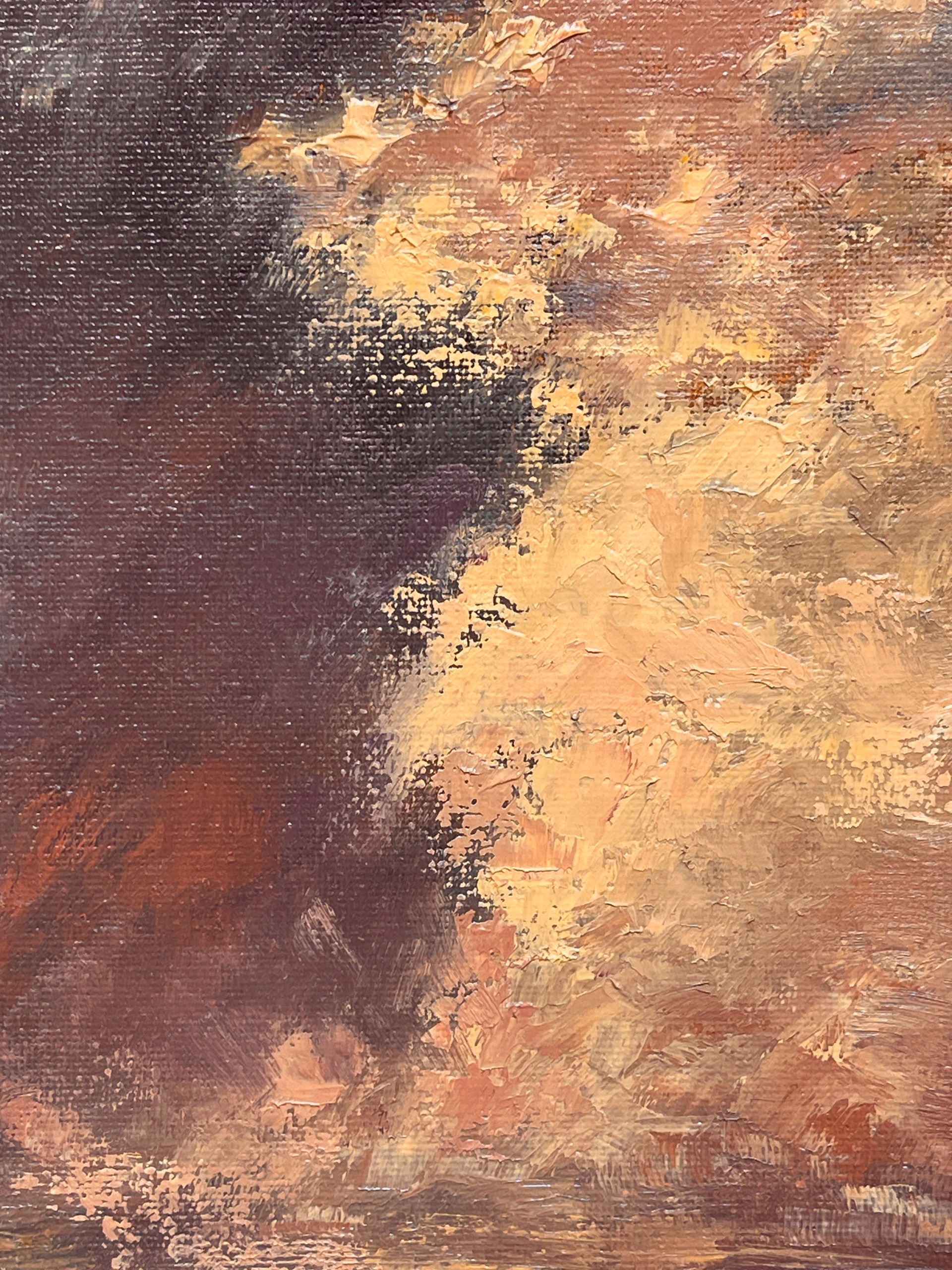 A painting of a cloudy sky over a body of water.