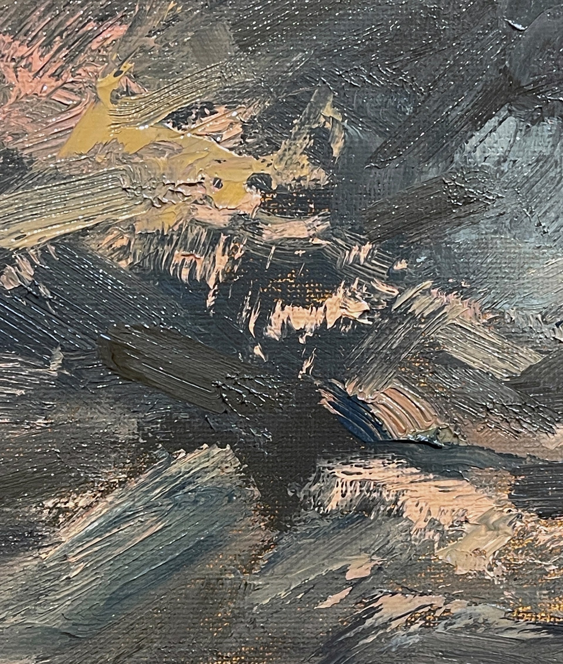 A painting of a cloudy sky over a body of water.