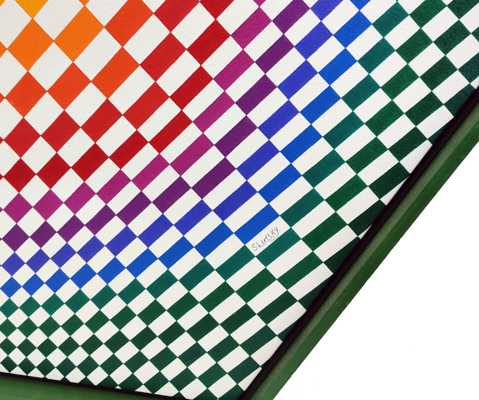 A rainbow colored hexagonal pattern on a white background.