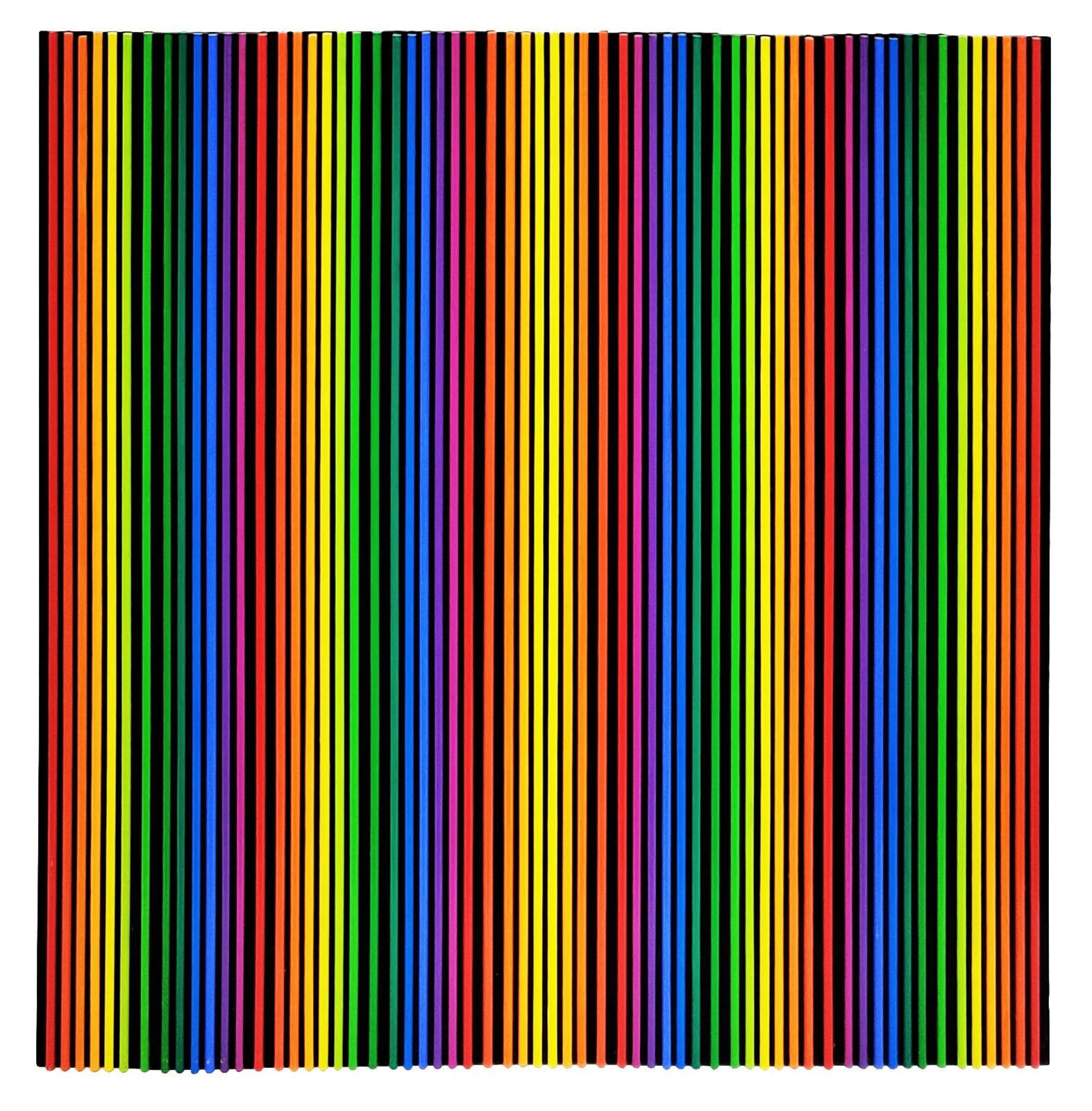 A rainbow colored striped pattern on a white background.