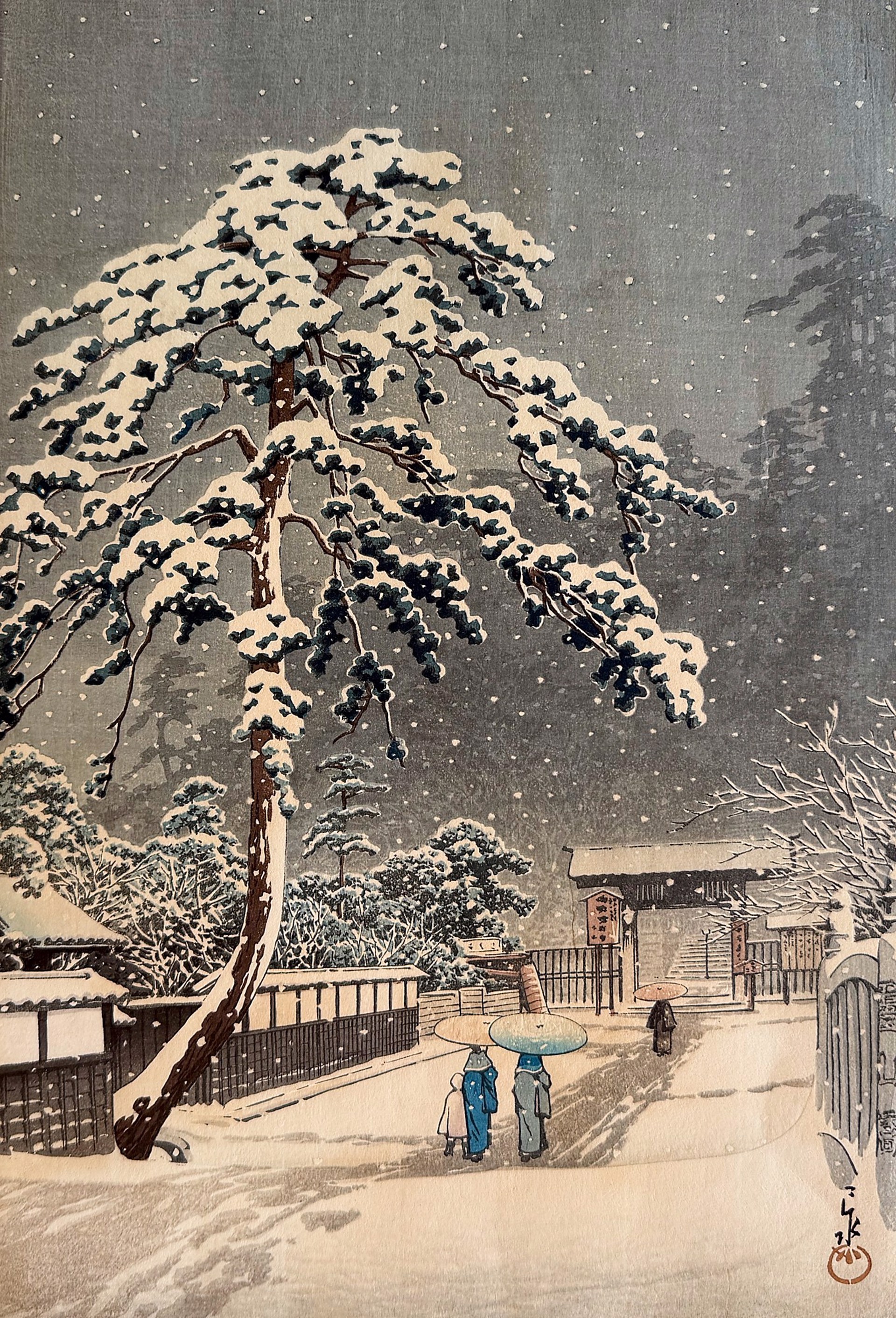 Snow at Honmonji Temple, Tokyo by Hasui Kawase