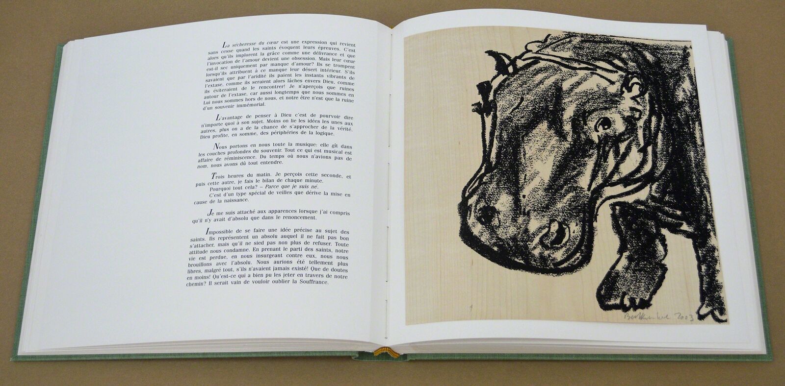 A book with a drawing of a horse on it.