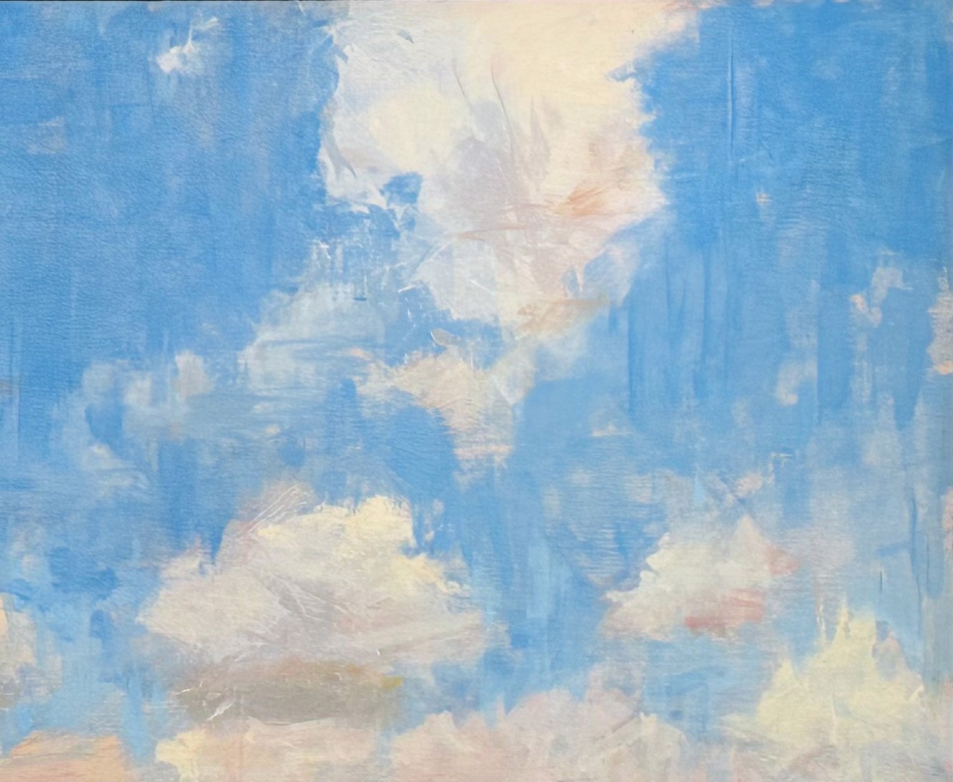 A painting of a field with a windmill in the distance.
