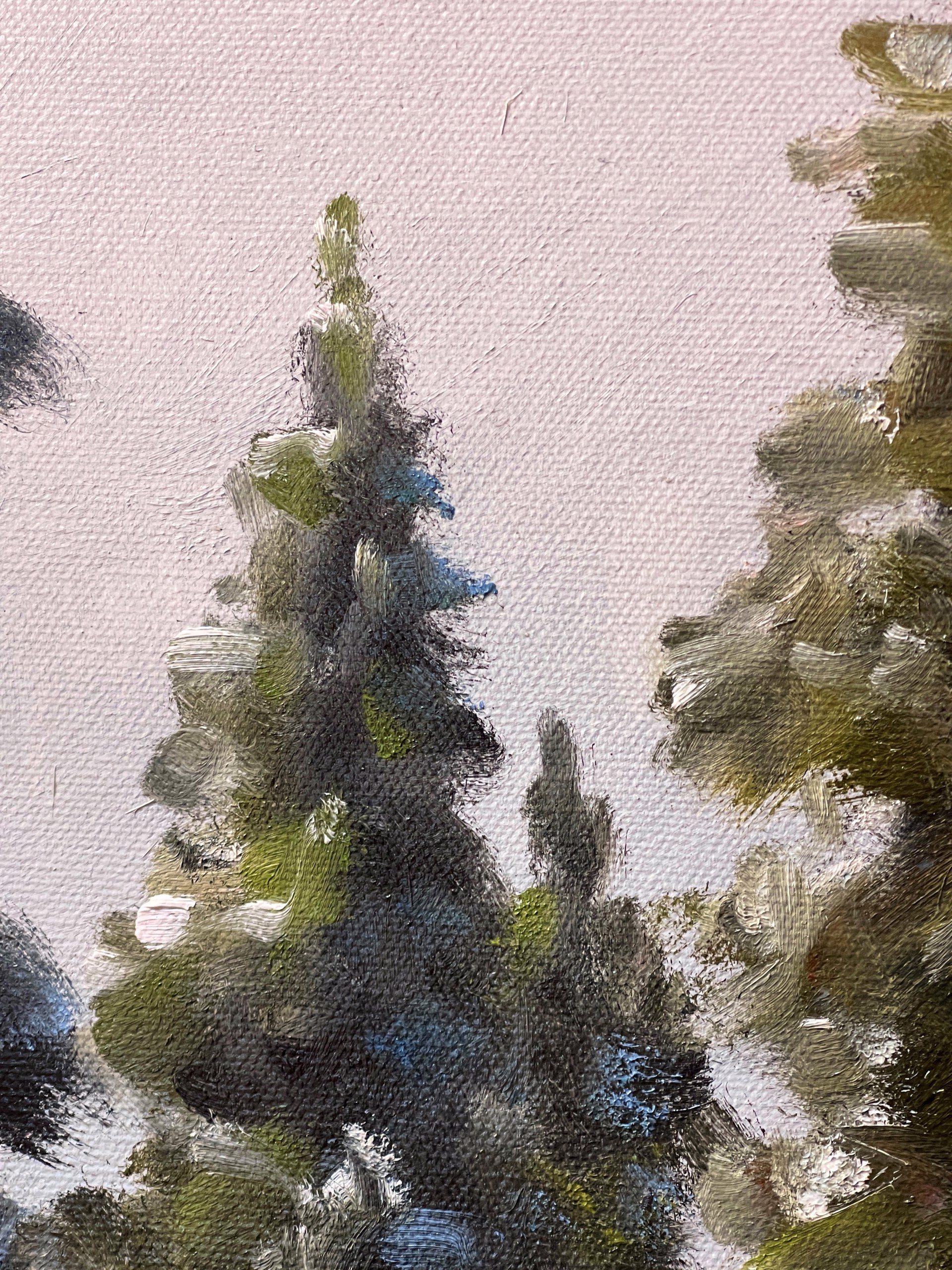 A painting of a river in the middle of a snowy landscape.