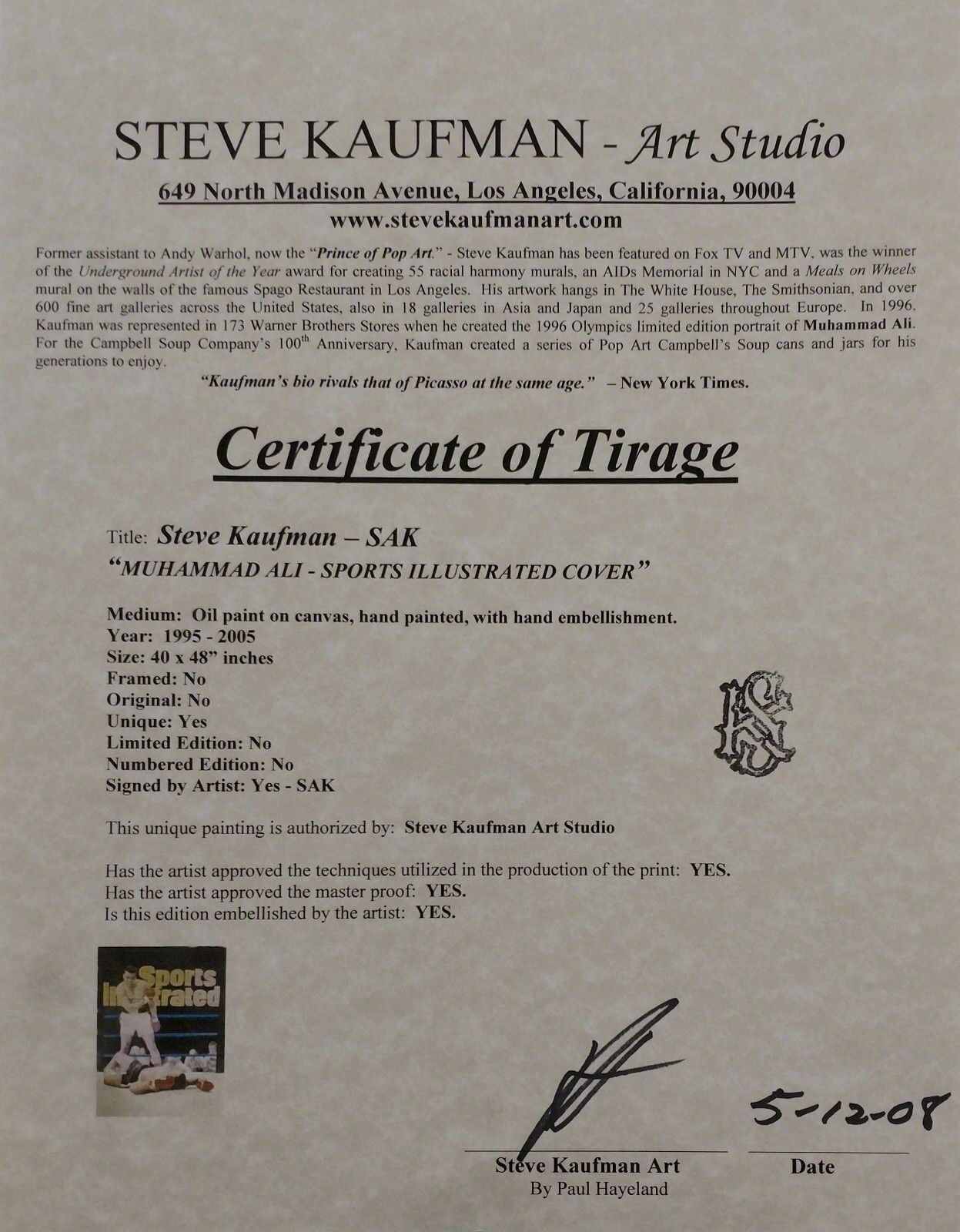 A painting of a man in a boxing ring with a referee.