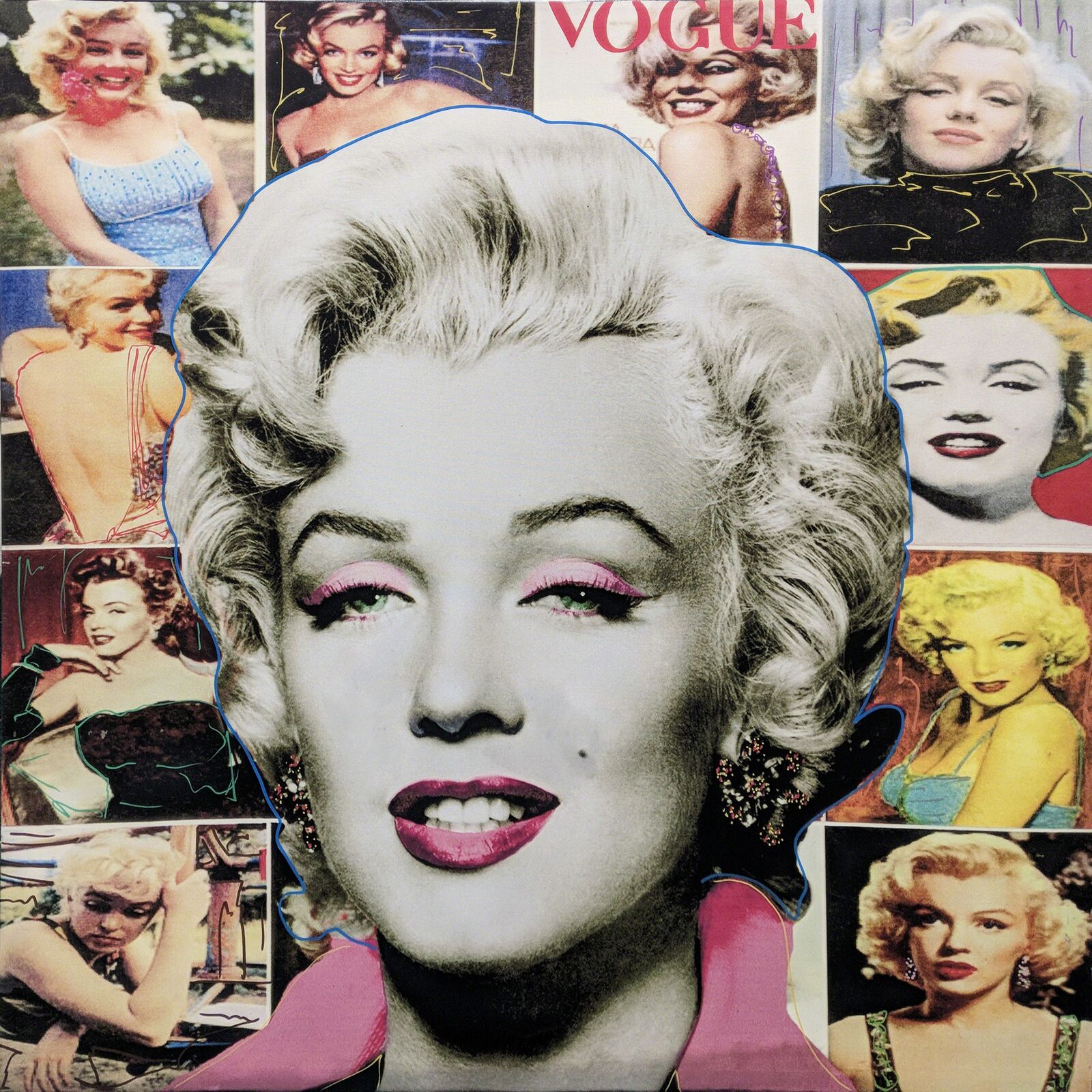 A collage of Marilyn Monroe on a magazine cover.