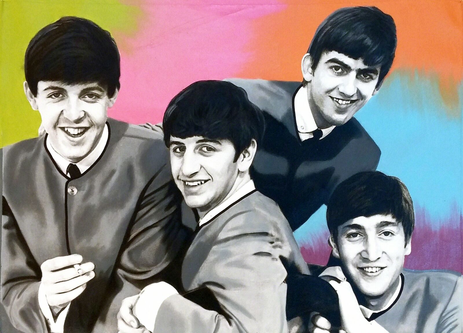 A painting of the Beatles posing for a picture.