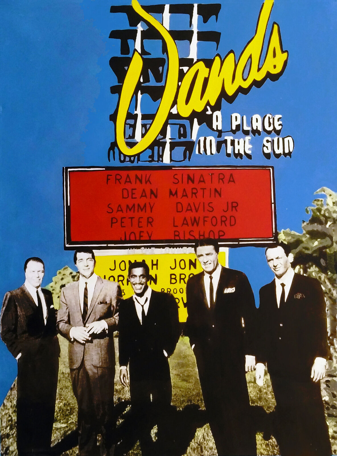 A group of men standing in front of a sign.