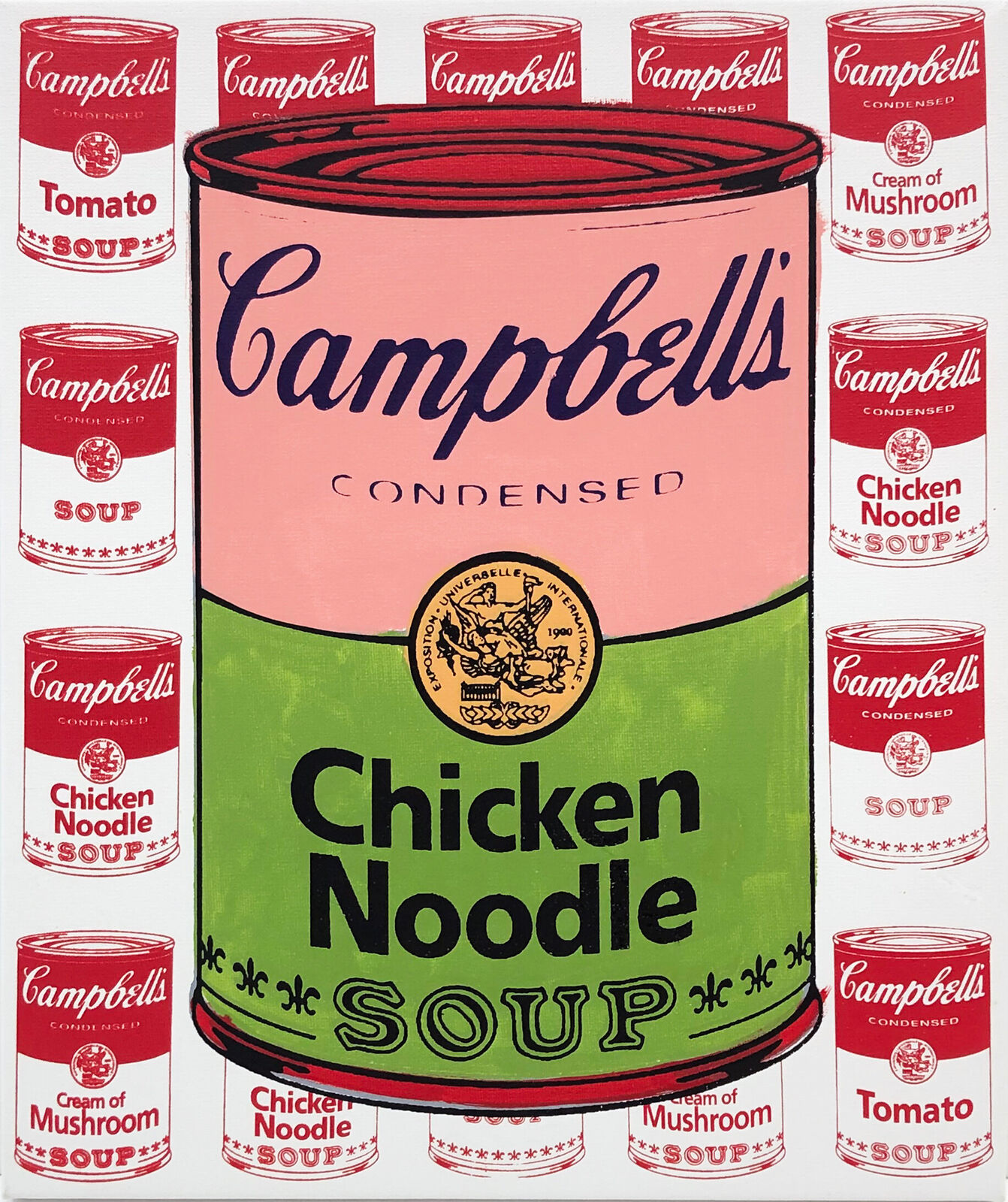 Artwork by Steve Kaufman, Campbells Chicken Noodle Soup (hand embellished canvas), Made of Hand Embellished Silkscreen On Canvas 