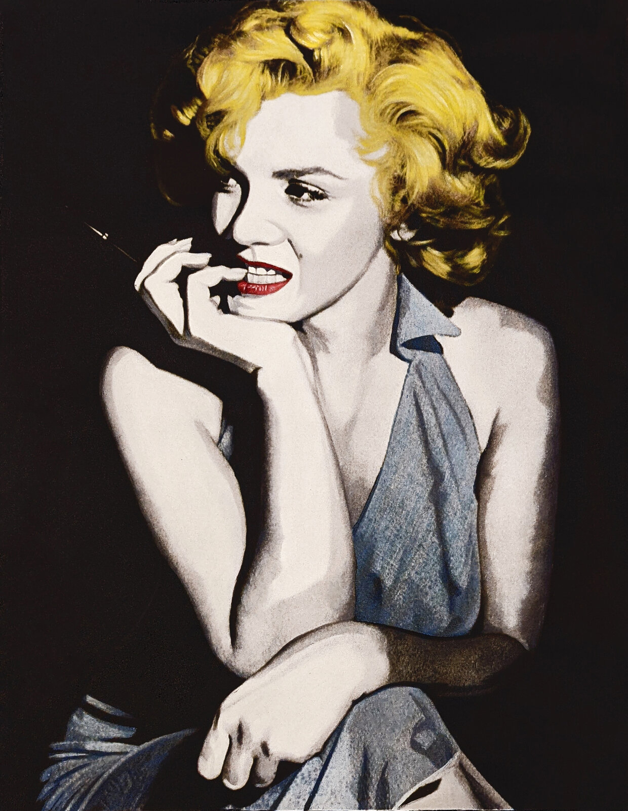 A painting of a woman smoking a cigarette.