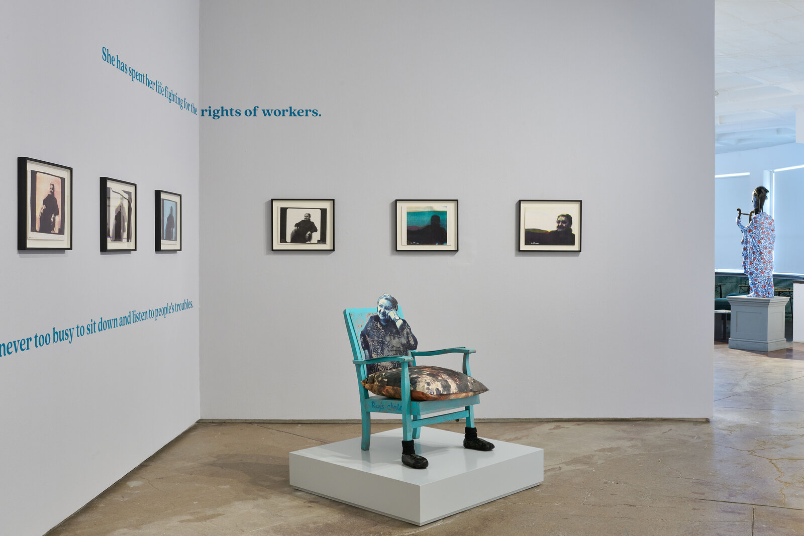 Artwork by Sue Williamson, A Chair for Ray Alexander, Made of Wood, colour laser copies, fabric, enamel paint, vinyl, archival Ink on archival paper,& All Our Mothers, Ray Alexander 