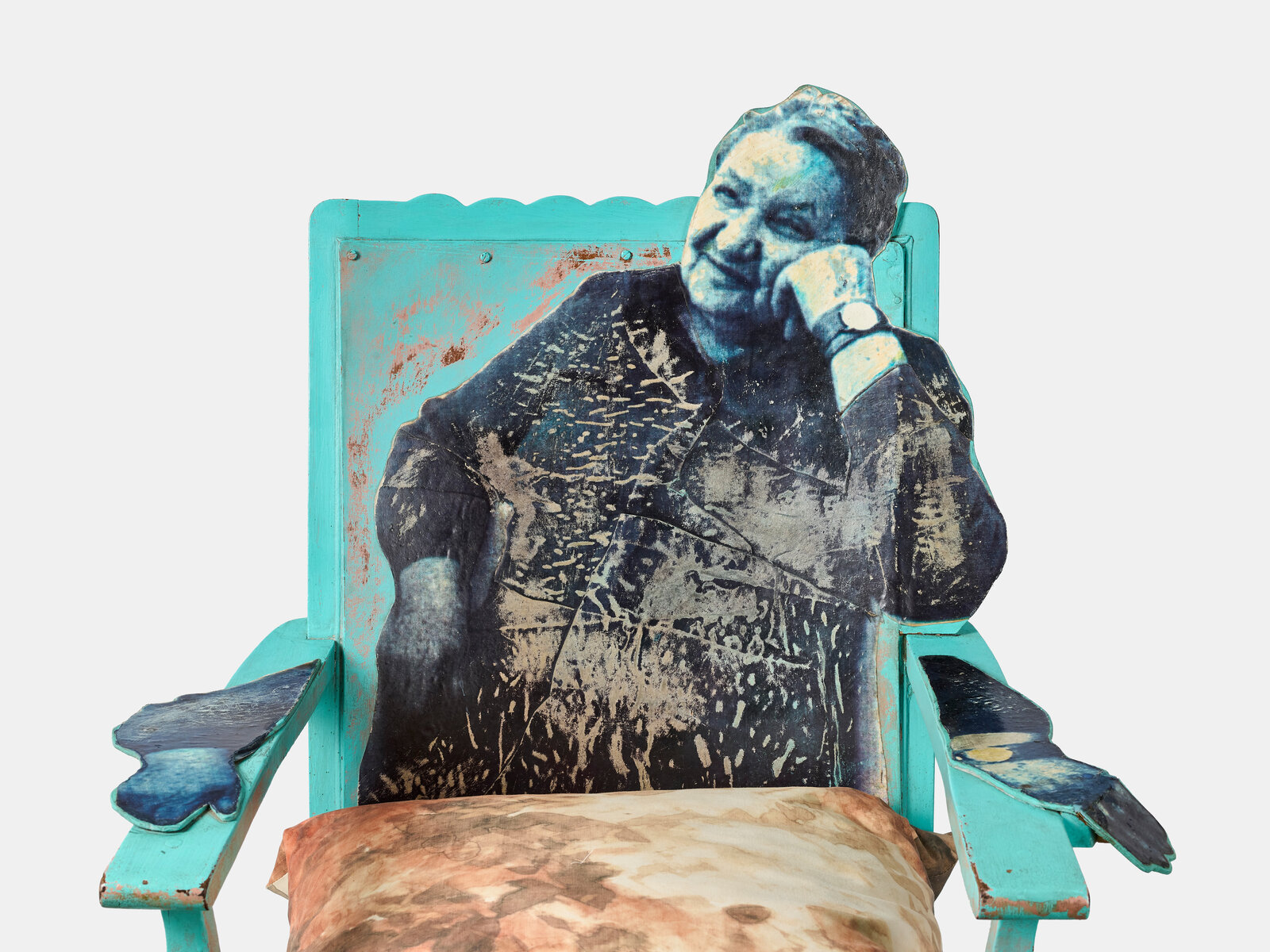 Artwork by Sue Williamson, A Chair for Ray Alexander, Made of Wood, colour laser copies, fabric, enamel paint, vinyl, archival Ink on archival paper,& All Our Mothers, Ray Alexander 