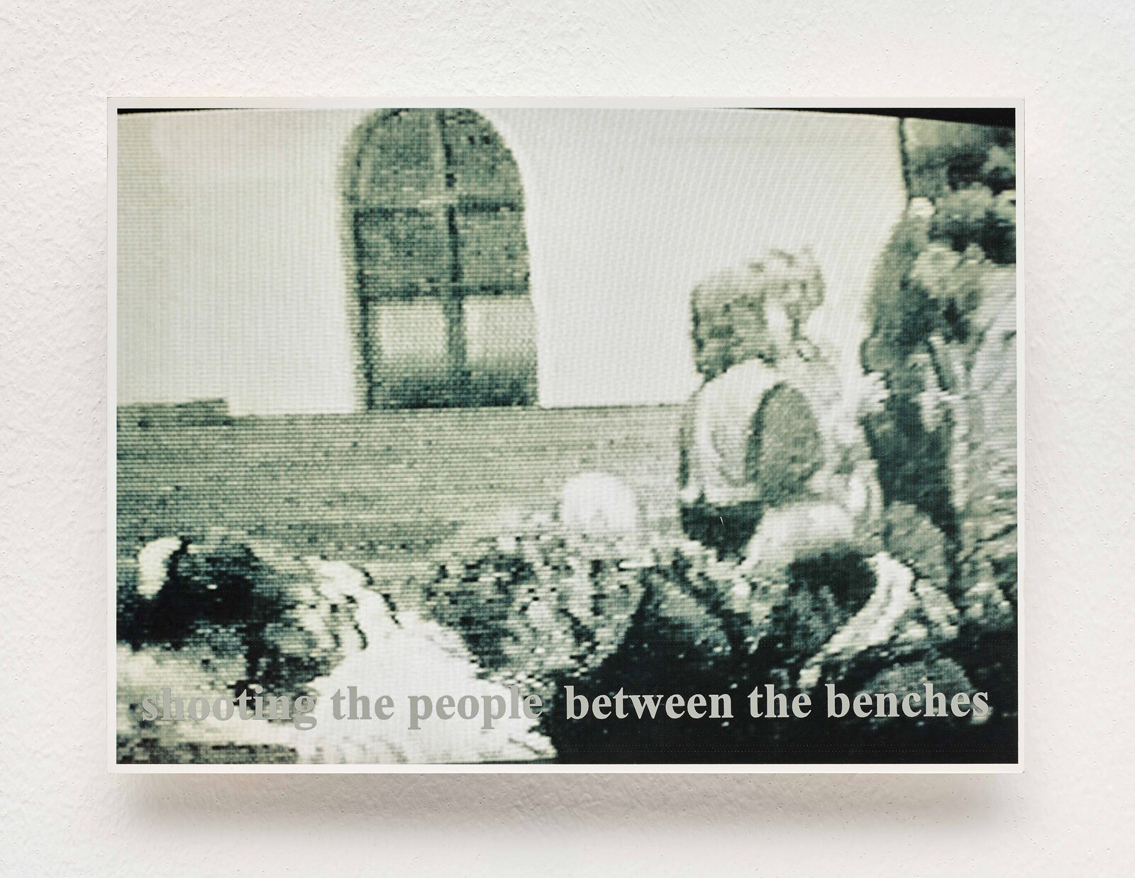 Artwork by Sue Williamson, Untitled (St James Massacre), Made of Set of 14 duotone photocopies and digital video 