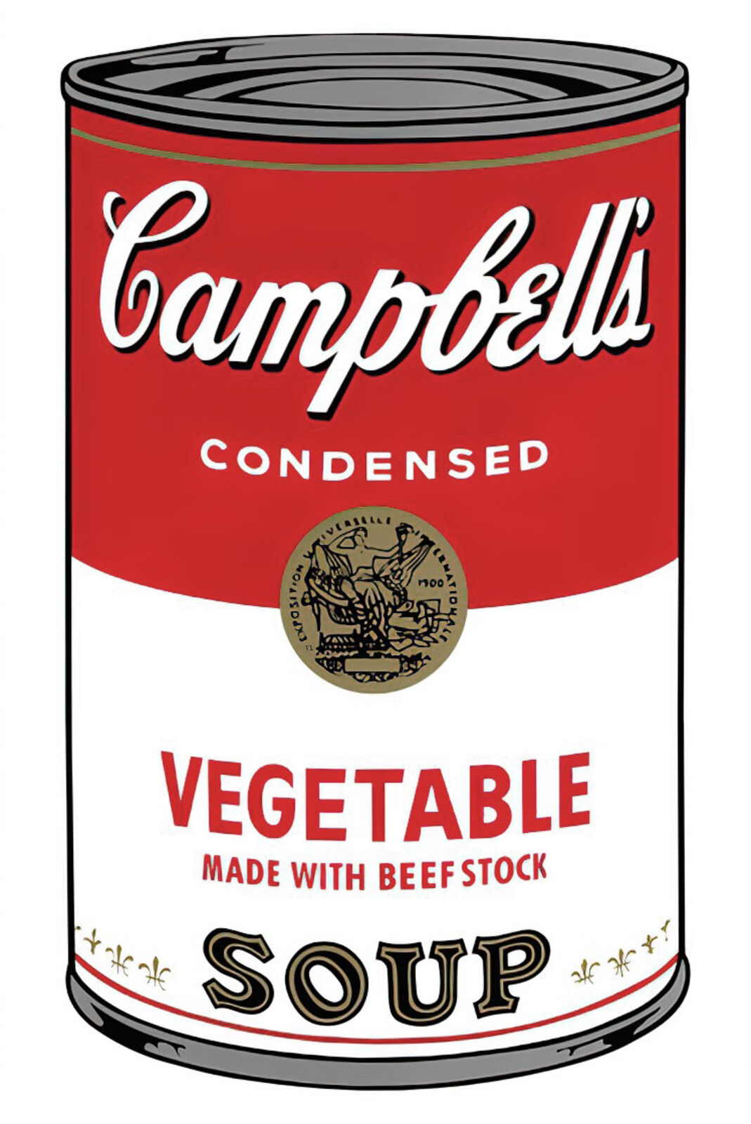 A can of Campbell's vegetable soup with a gold medal on it.