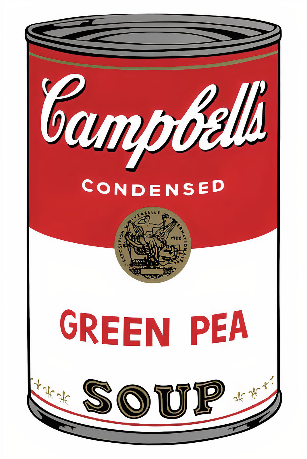 A set of six Campbell's soup cans with different designs on them.
