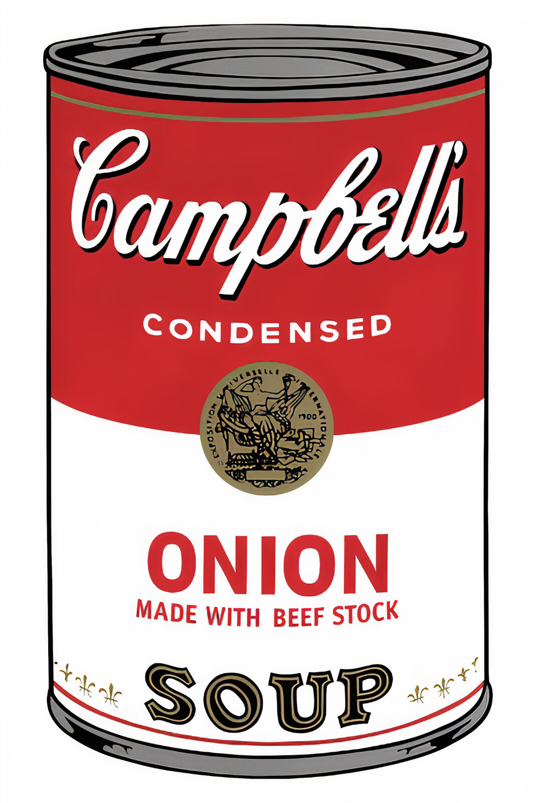 A set of six Campbell's soup cans with different designs on them.