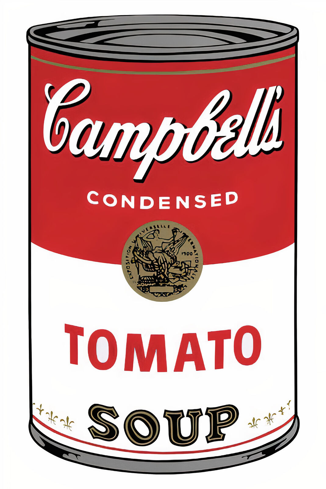A set of six Campbell's soup cans with different designs on them.