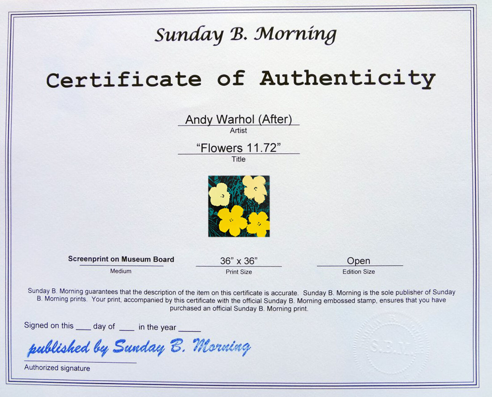 A painting of three yellow flowers on a black background.