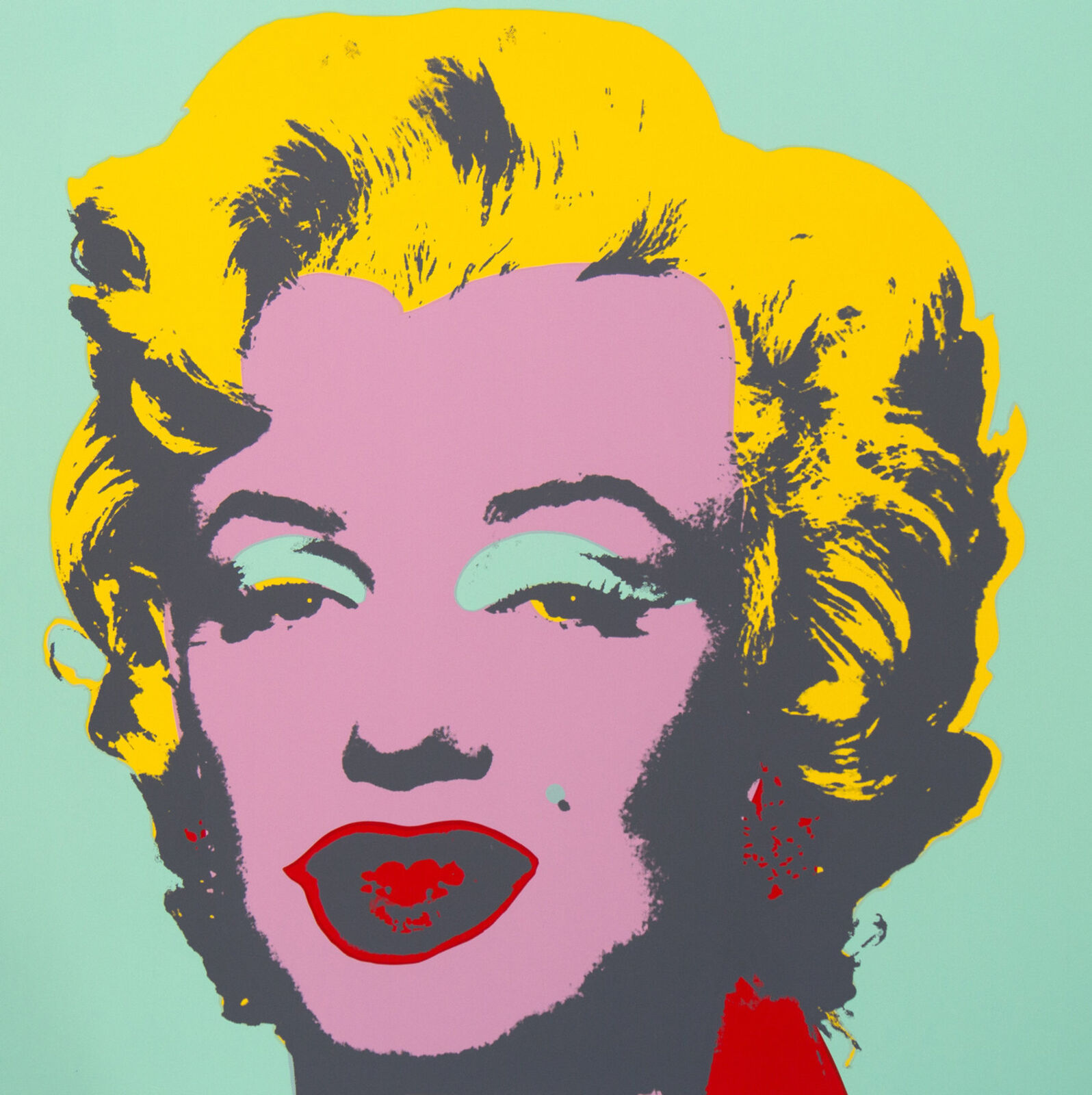 A painting of a woman with blonde hair and red lipstick.