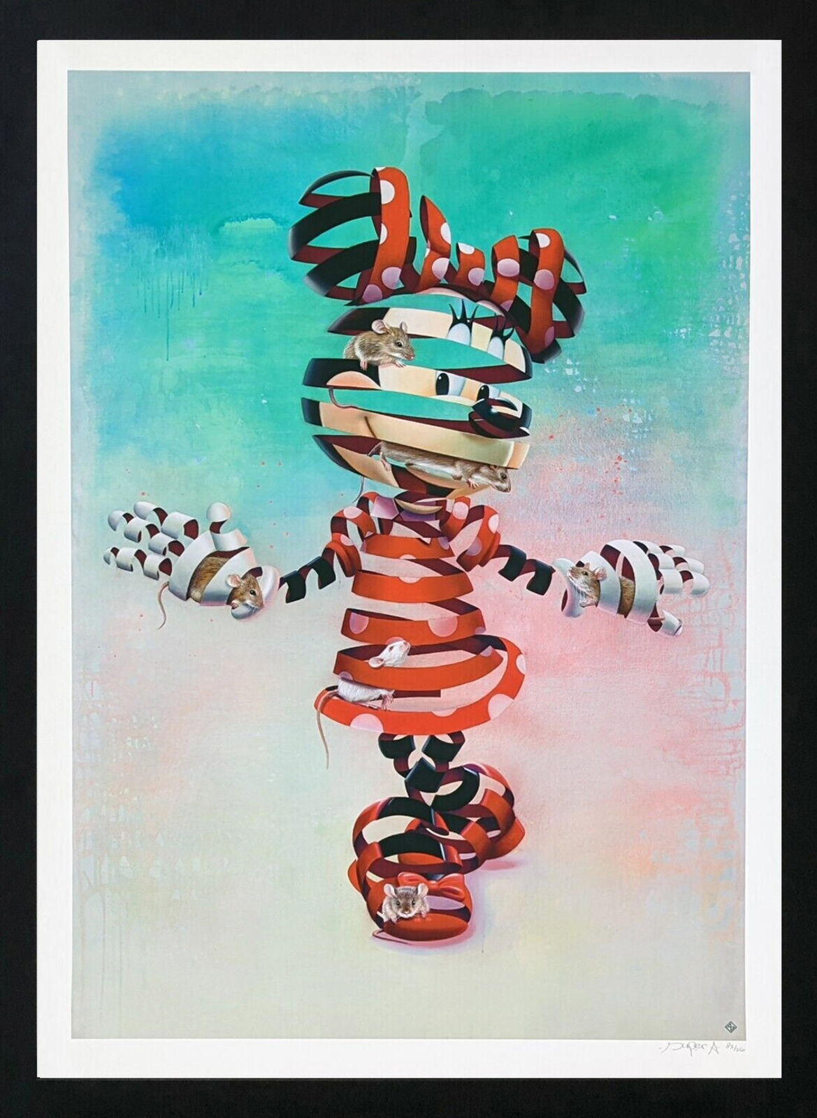 Artwork by Super A, ENCAGED MICKEY & ENCAGED MINNIE DIPTYCH, Made of Screen Print 