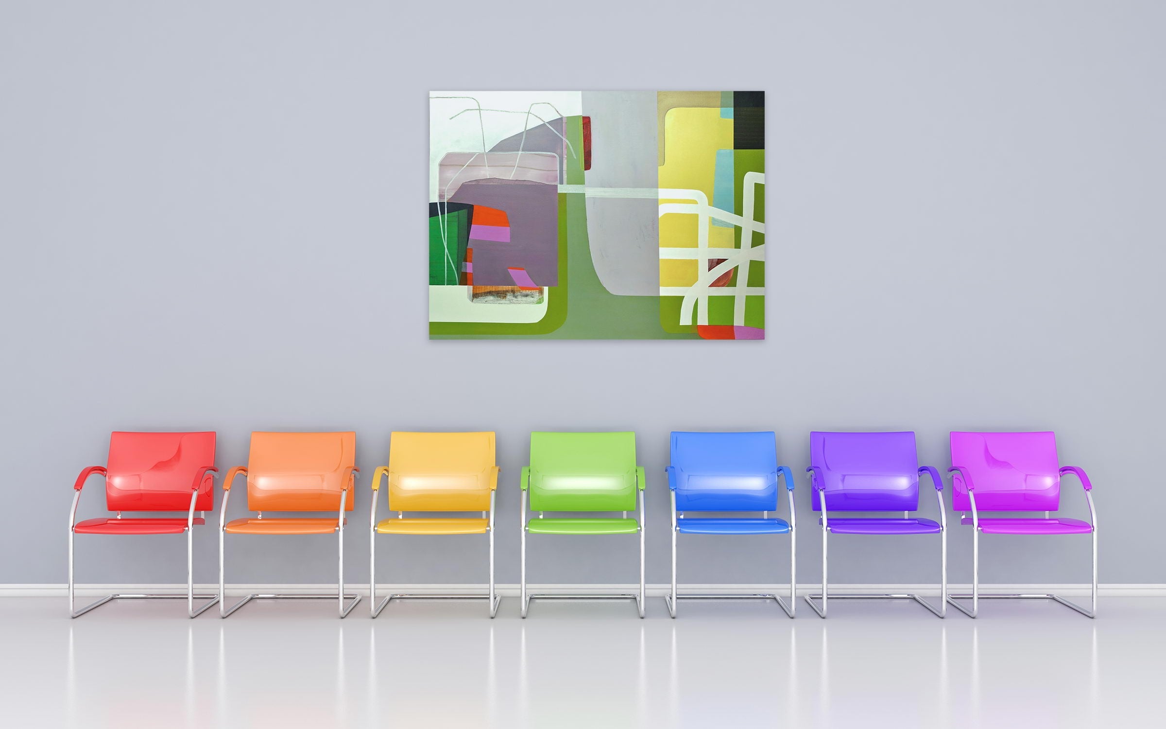 A painting of a colorful abstract painting on a white background.