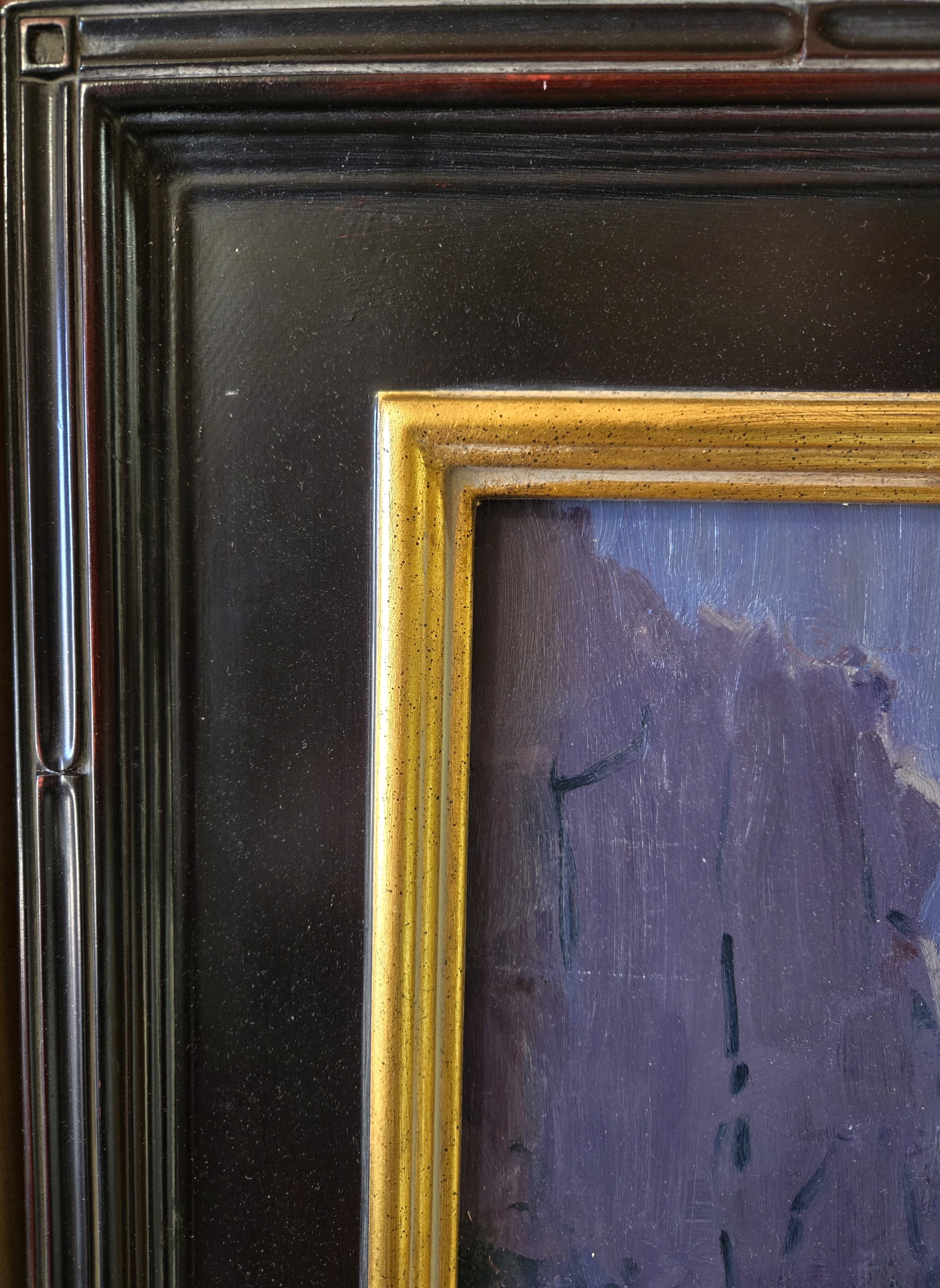 A painting of a tree in front of a mountain range.