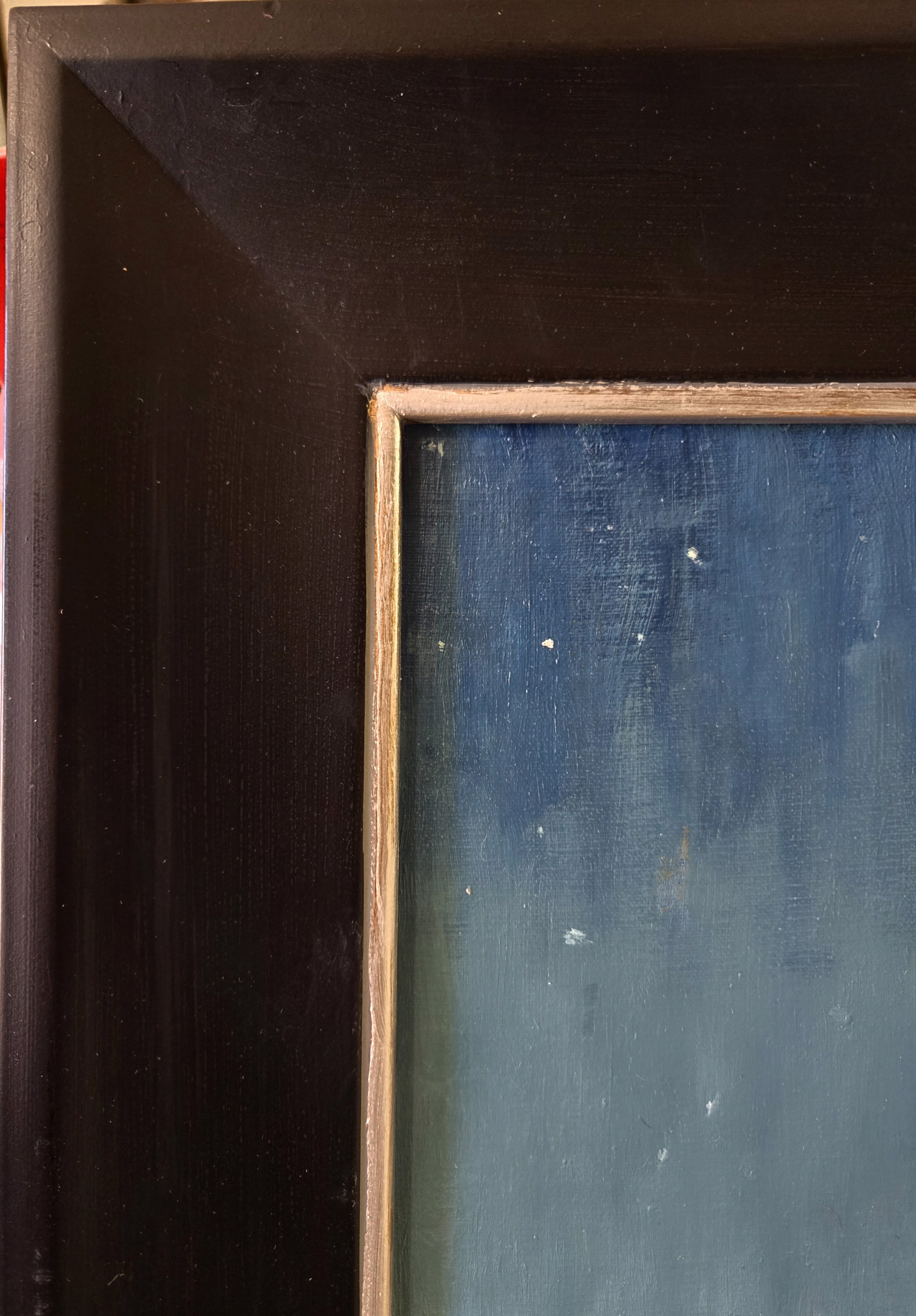 A painting of a mountain with a blue sky in the background.
