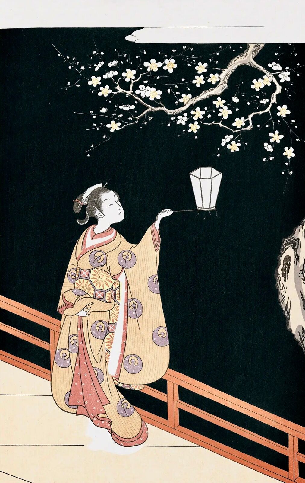 Beauty Admiring Plum Blossoms at Night by Harunobu Suzuki, 1765