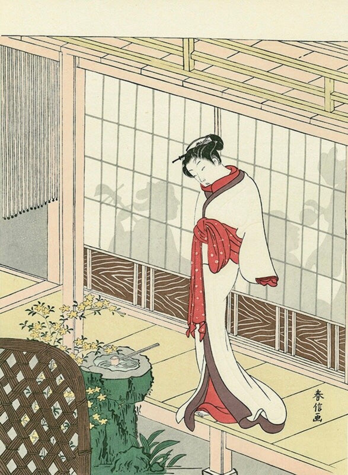 Beauty at the Veranda by Harunobu Suzuki, 1765