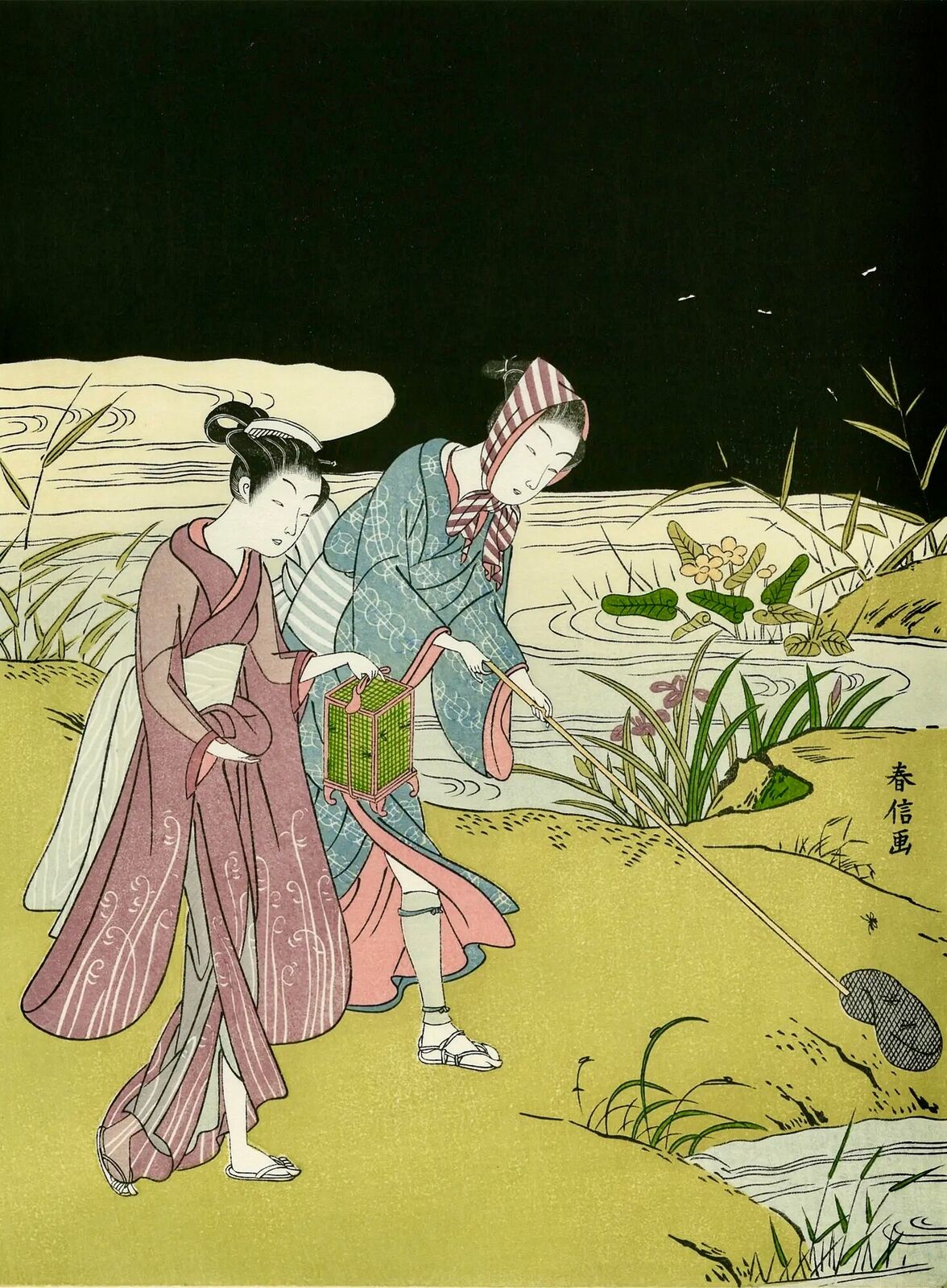 A couple of women standing next to each other near a body of water.